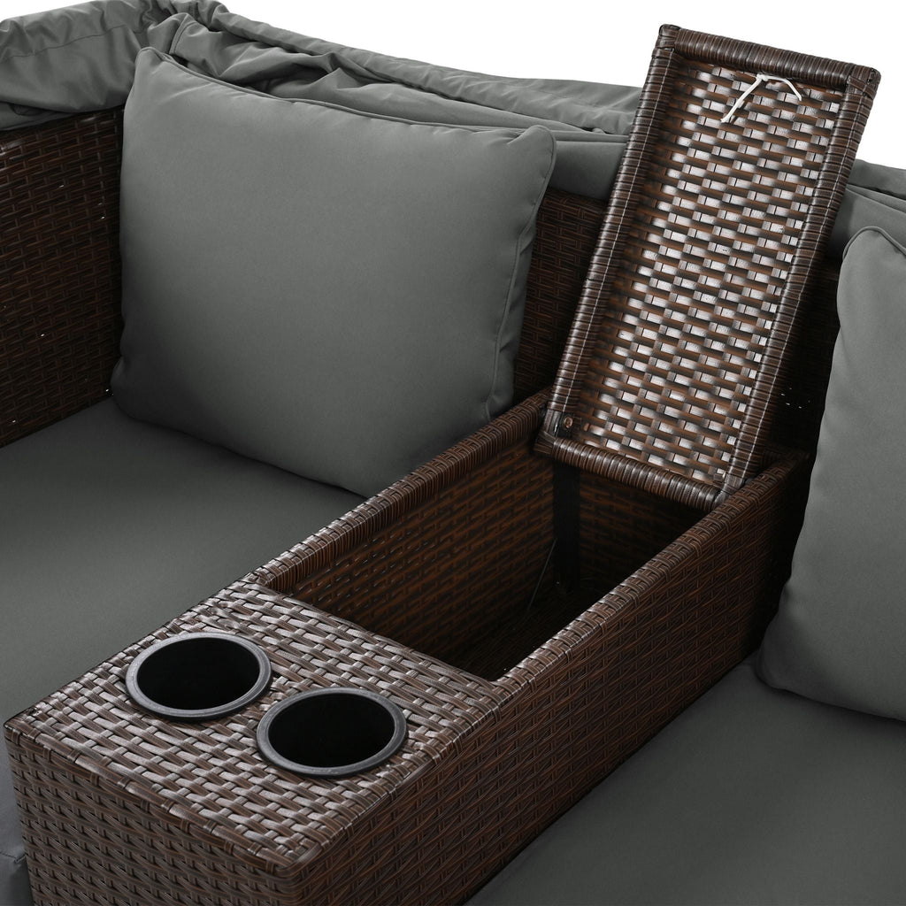 Alora Premium Outdoor 2-Seater Patio Daybed With Foldable Awning, Cushions, And Rattan Frame (SAK90233)