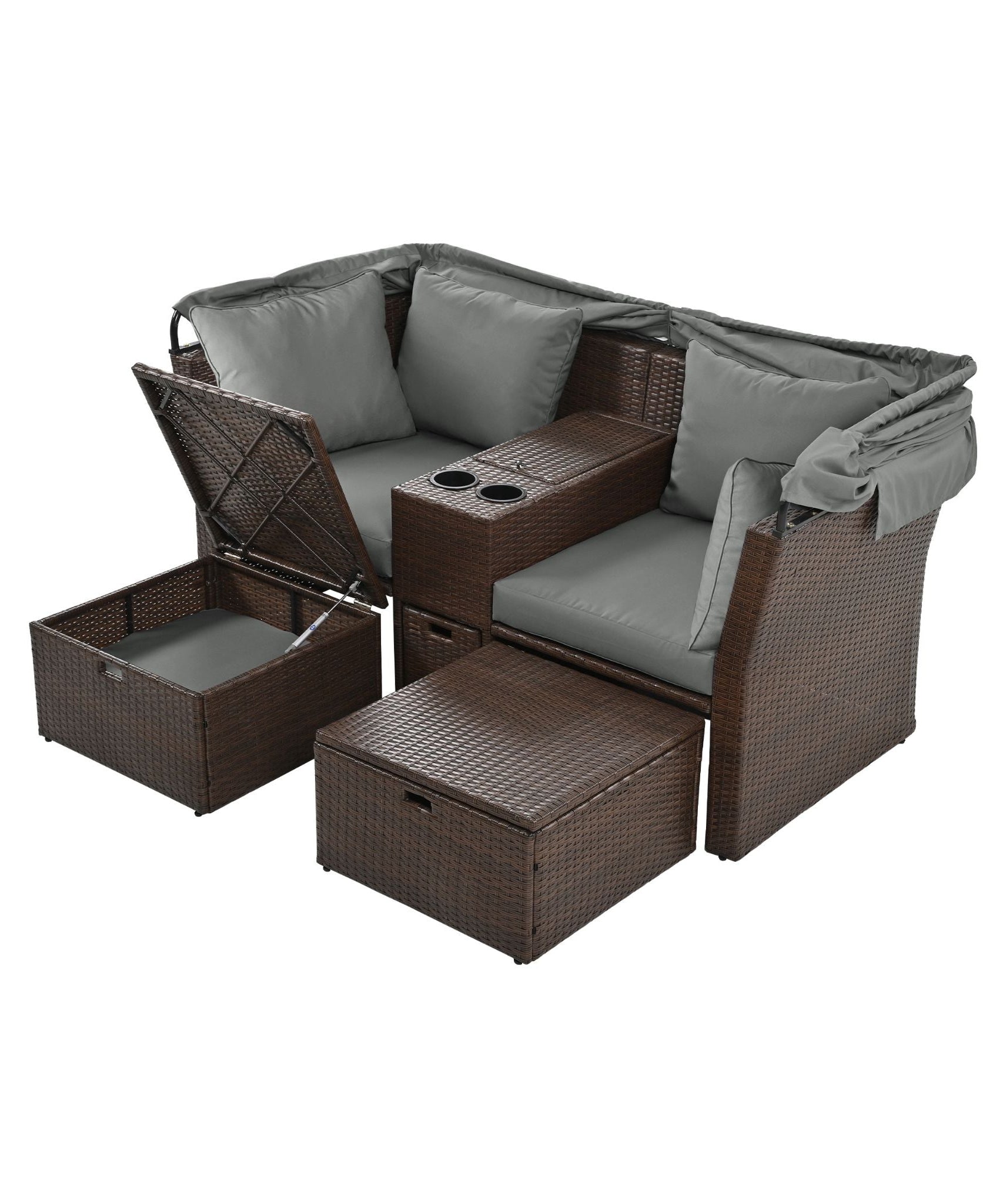Alora Premium Outdoor 2-Seater Patio Daybed With Foldable Awning, Cushions, And Rattan Frame (SAK90233)