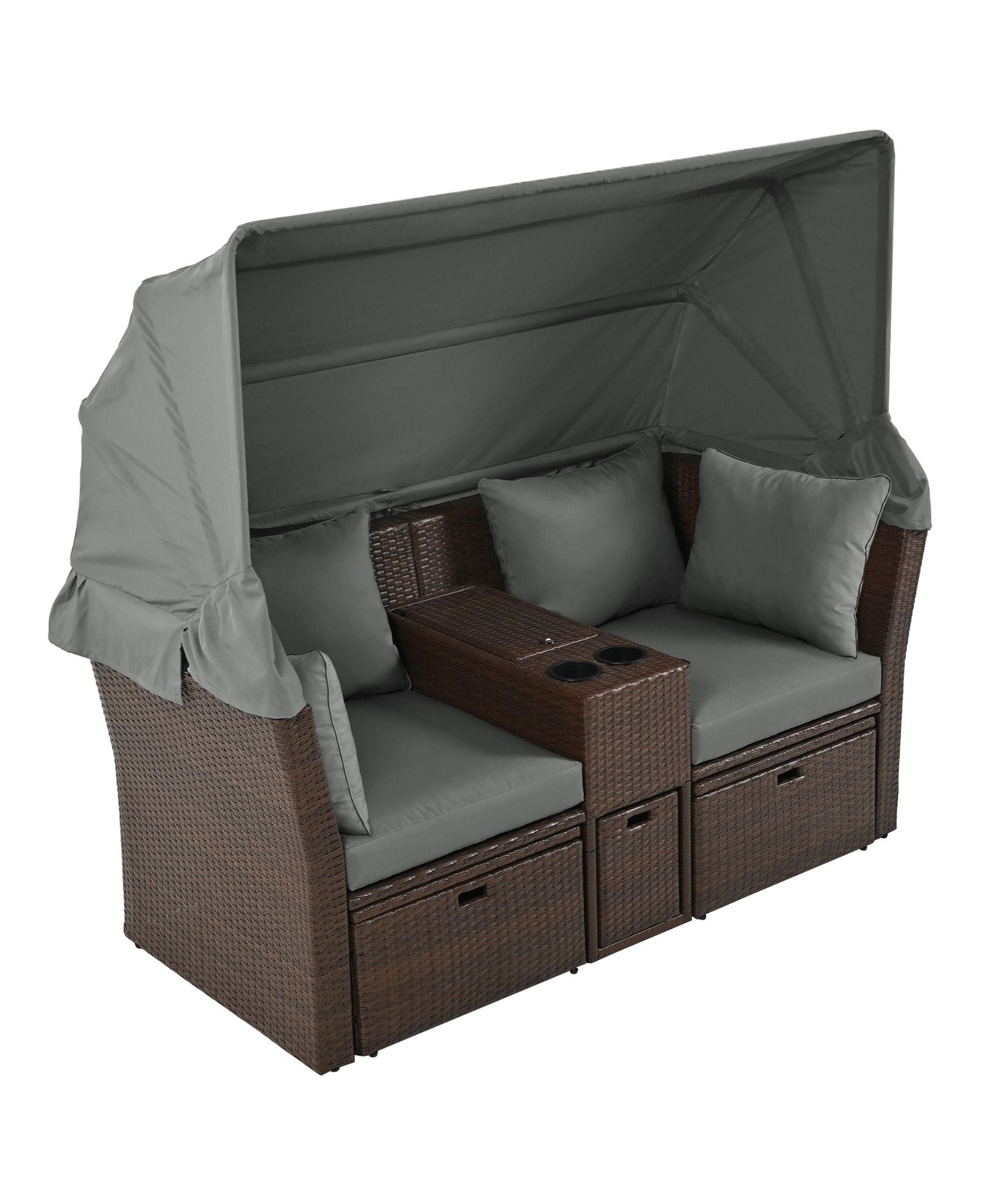 Alora Premium Outdoor 2-Seater Patio Daybed With Foldable Awning, Cushions, And Rattan Frame (SAK90233)