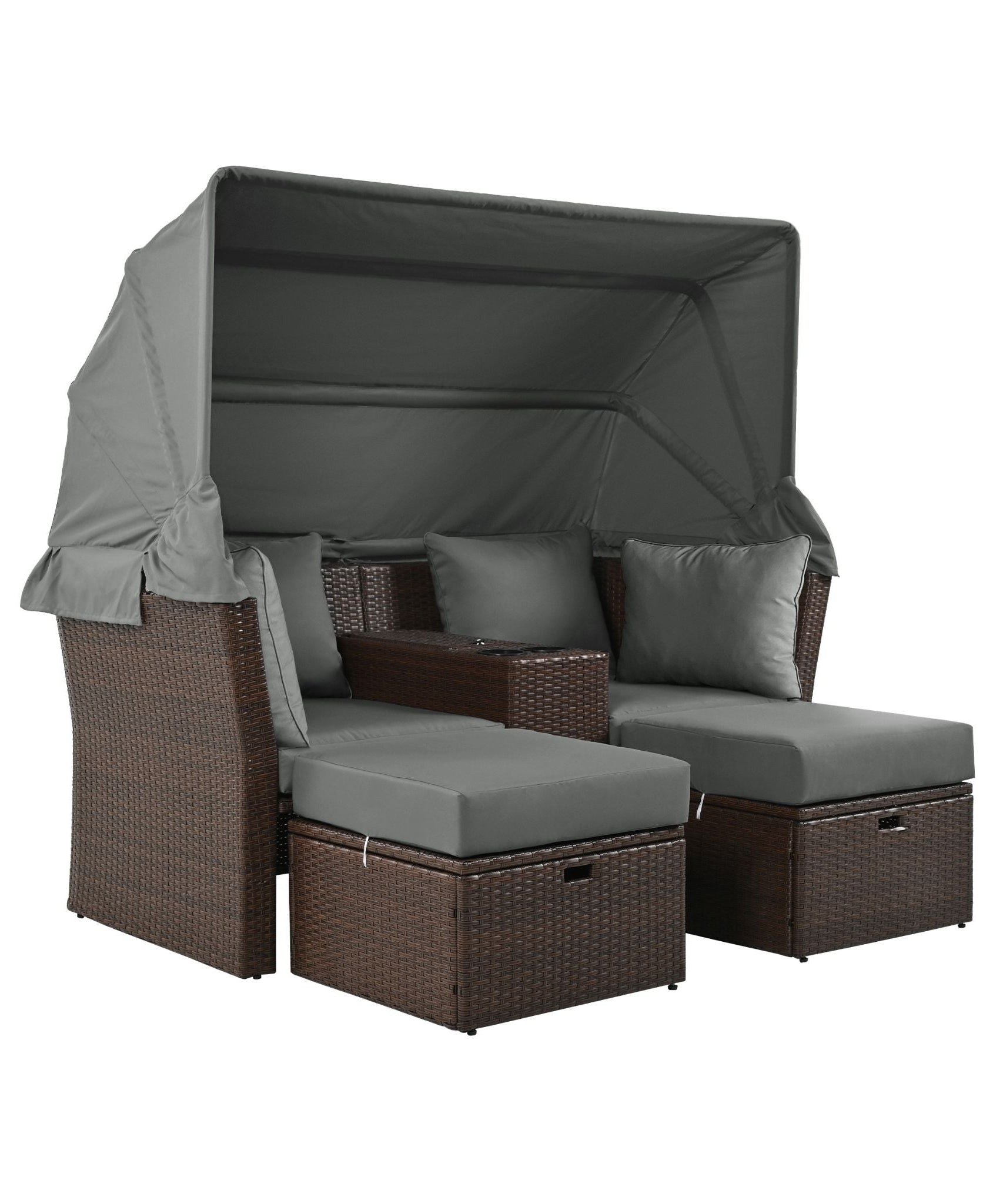 Alora Premium Outdoor 2-Seater Patio Daybed With Foldable Awning, Cushions, And Rattan Frame (SAK90233)