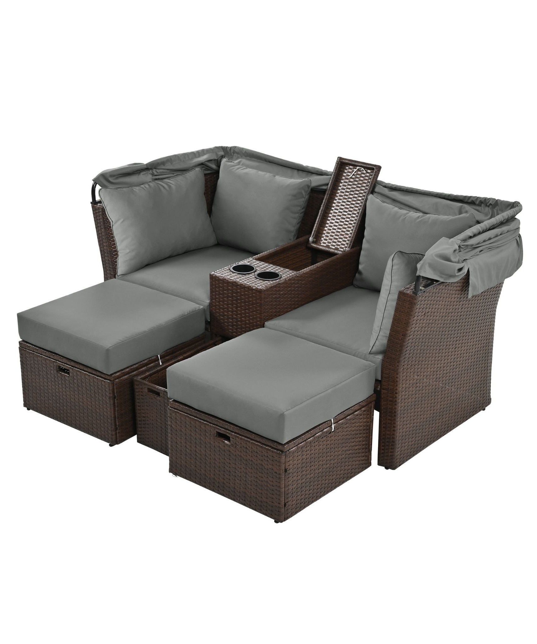 Alora Premium Outdoor 2-Seater Patio Daybed With Foldable Awning, Cushions, And Rattan Frame (SAK90233)