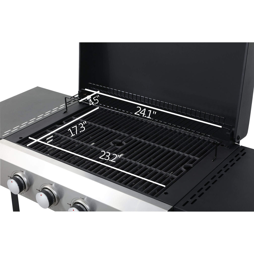 Premium Outdoor 4-Burner Propane BBQ Grill With Foldable Side Tables, Hanging Basket, And Cooking Grids (SAK53213)