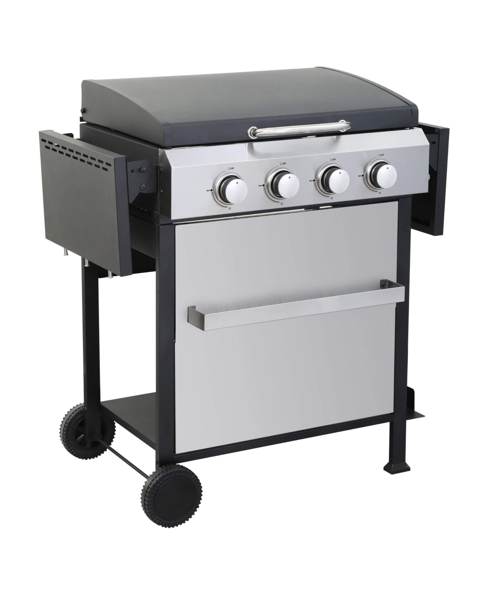Premium Outdoor 4-Burner Propane BBQ Grill With Foldable Side Tables, Hanging Basket, And Cooking Grids (SAK53213)