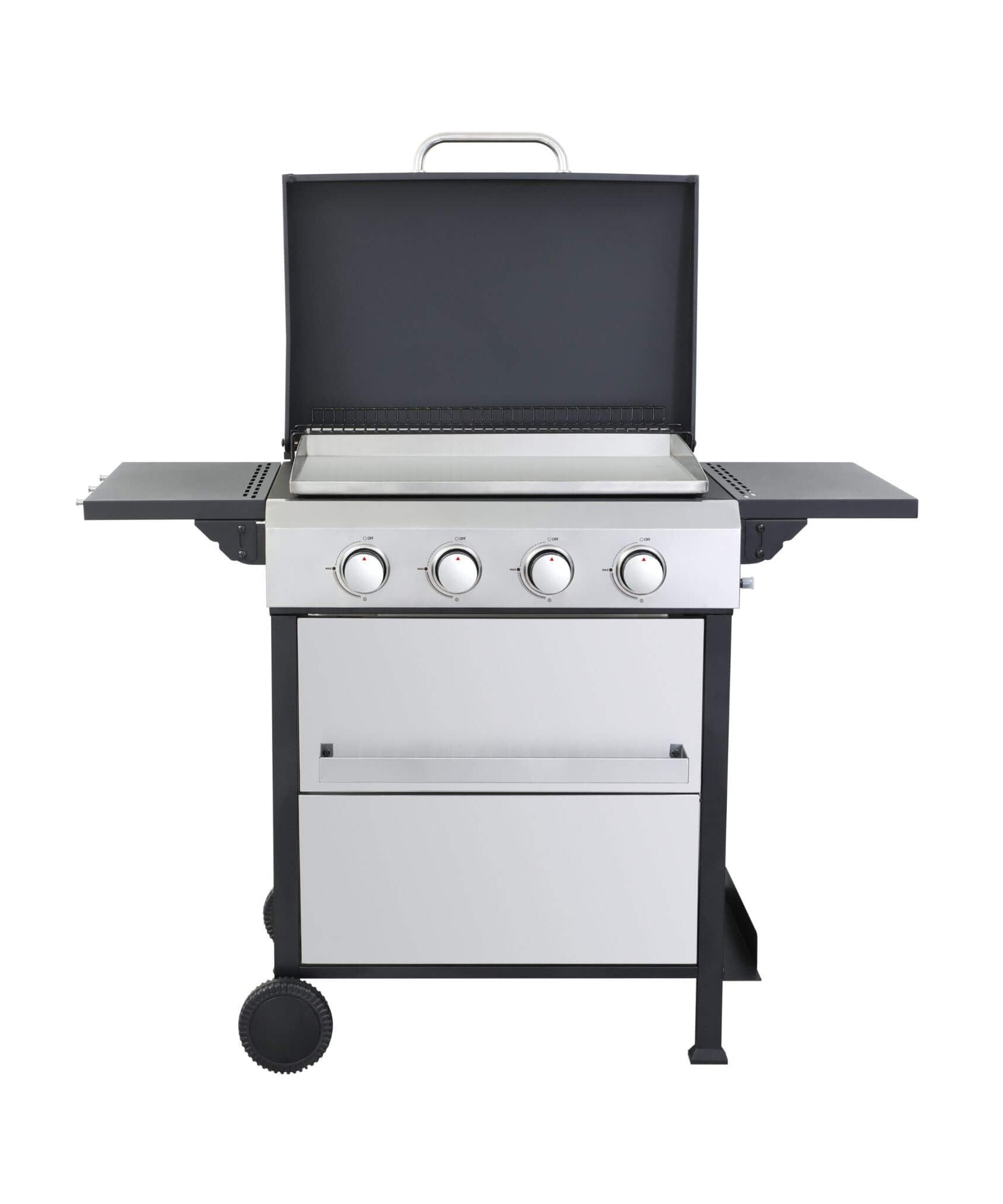 Premium Outdoor 4-Burner Propane BBQ Grill With Foldable Side Tables, Hanging Basket, And Cooking Grids (SAK53213)