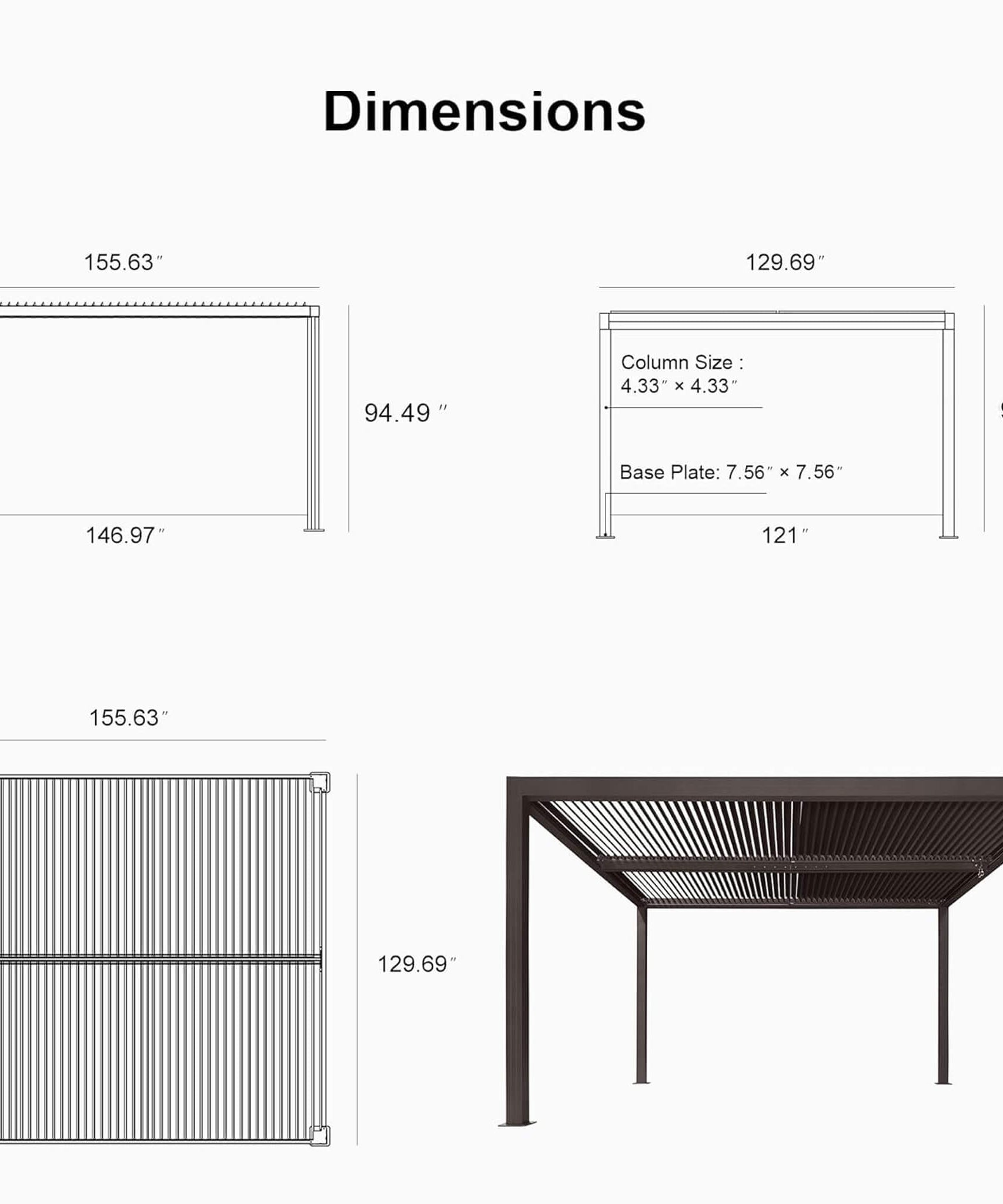 Alora Premium Outdoor Aluminum Louvered Patio Pergola With LED Lights [PERGOLA ONLY] (SAK24896)