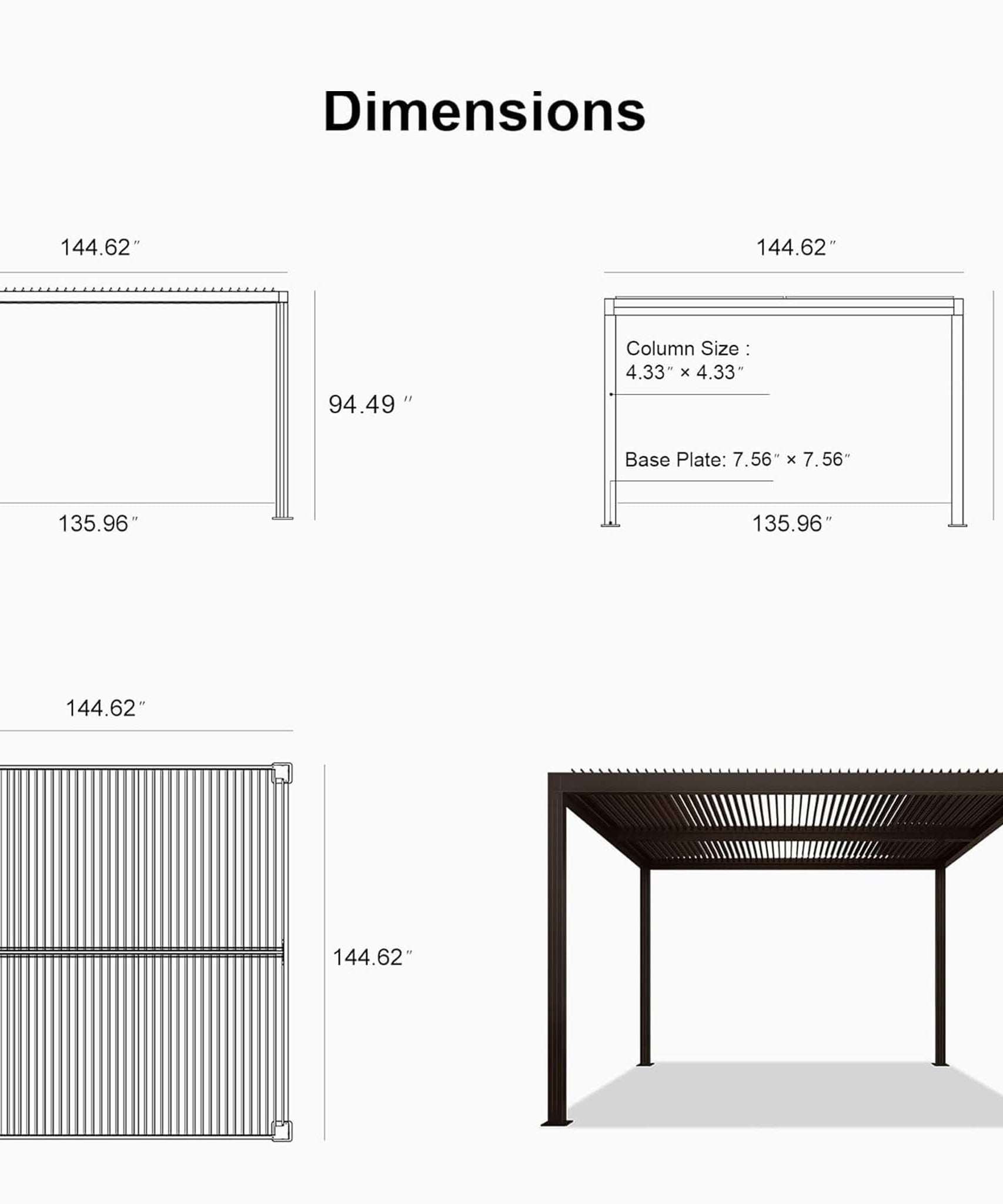 Alora Premium Outdoor Aluminum Louvered Patio Pergola With LED Lights [PERGOLA ONLY] (SAK24896)