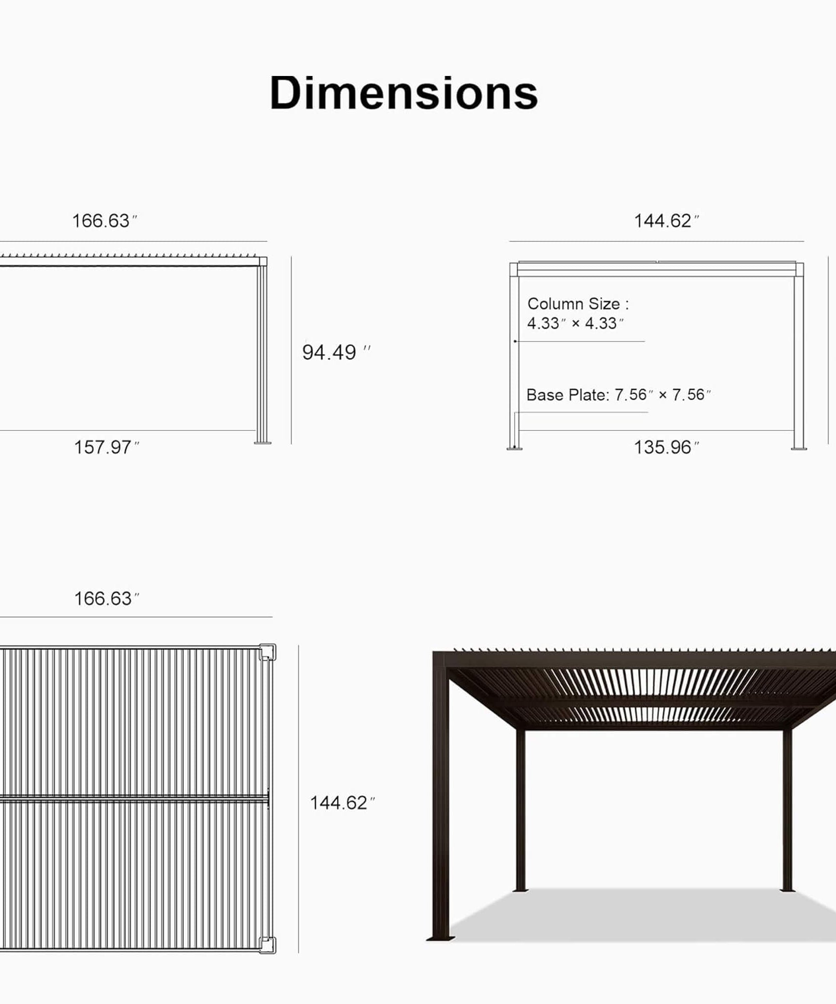 Alora Premium Outdoor Aluminum Louvered Patio Pergola With LED Lights [PERGOLA ONLY] (SAK24896)