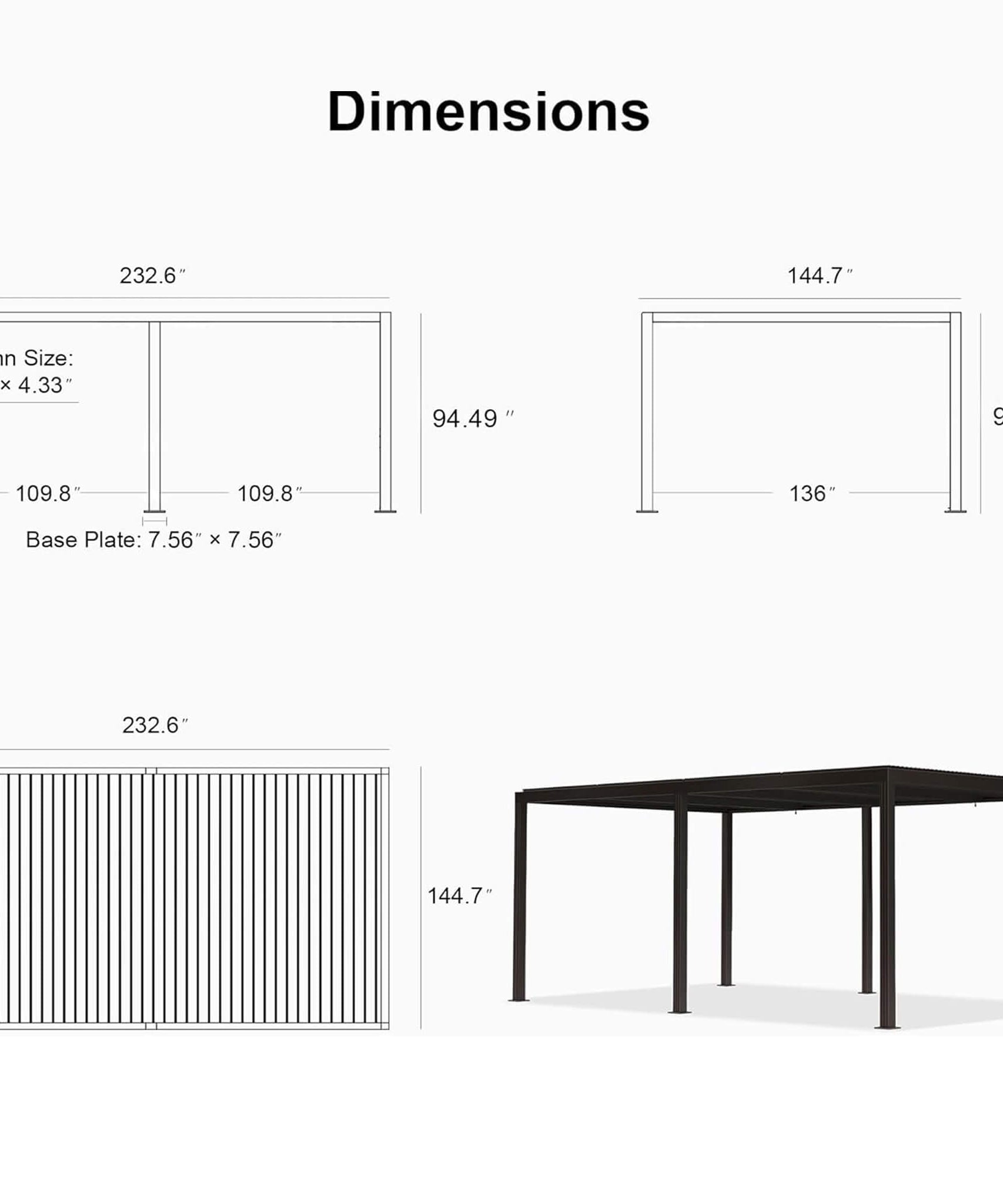 Alora Premium Outdoor Aluminum Louvered Patio Pergola With LED Lights [PERGOLA ONLY] (SAK24896)