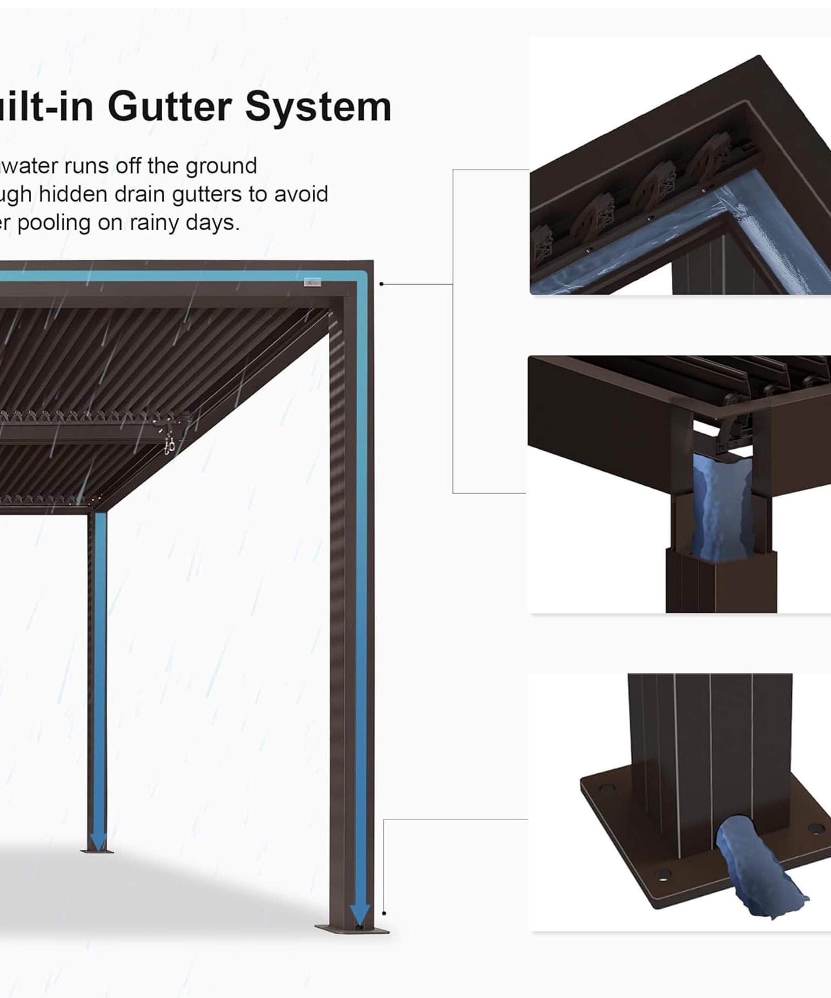Alora Premium Outdoor Aluminum Louvered Patio Pergola With LED Lights [PERGOLA ONLY] (SAK24896)
