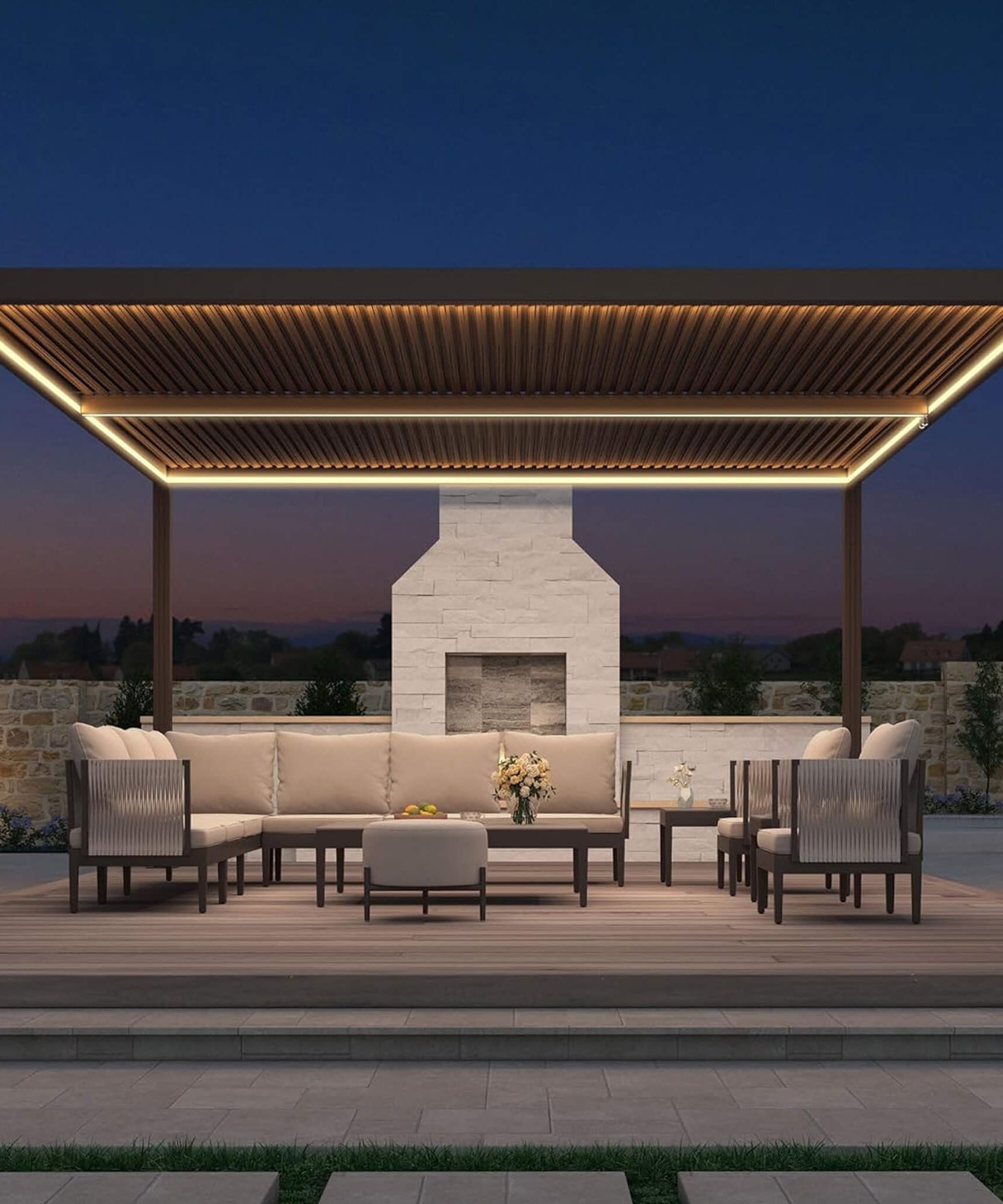 Alora Premium Outdoor Aluminum Louvered Patio Pergola With LED Lights [PERGOLA ONLY] (SAK24896)