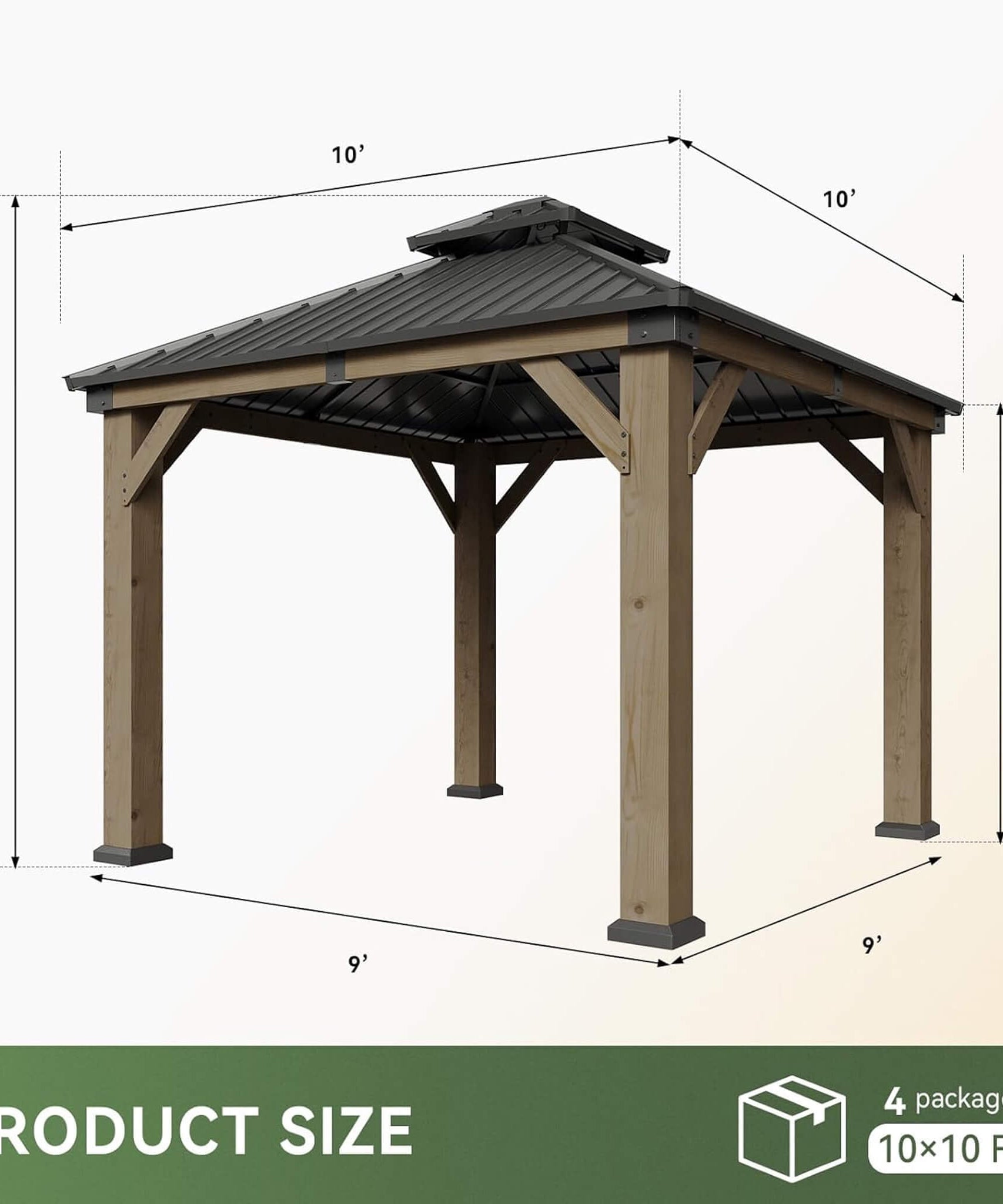 Alora Premium Outdoor Cedar Wood Galvanized Steel Hardtop Gazebo (SAK23907)