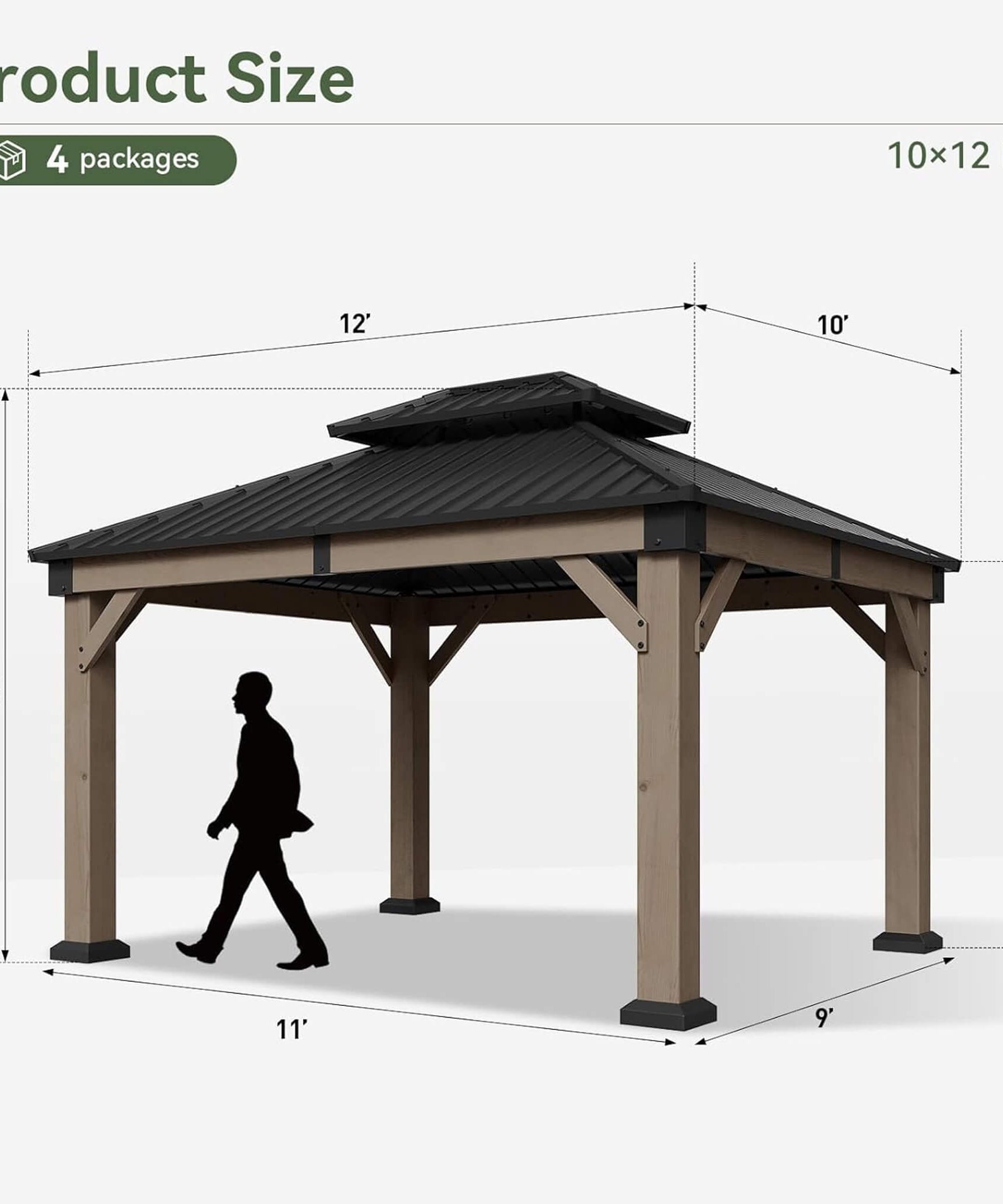 Alora Premium Outdoor Cedar Wood Galvanized Steel Hardtop Gazebo (SAK23907)