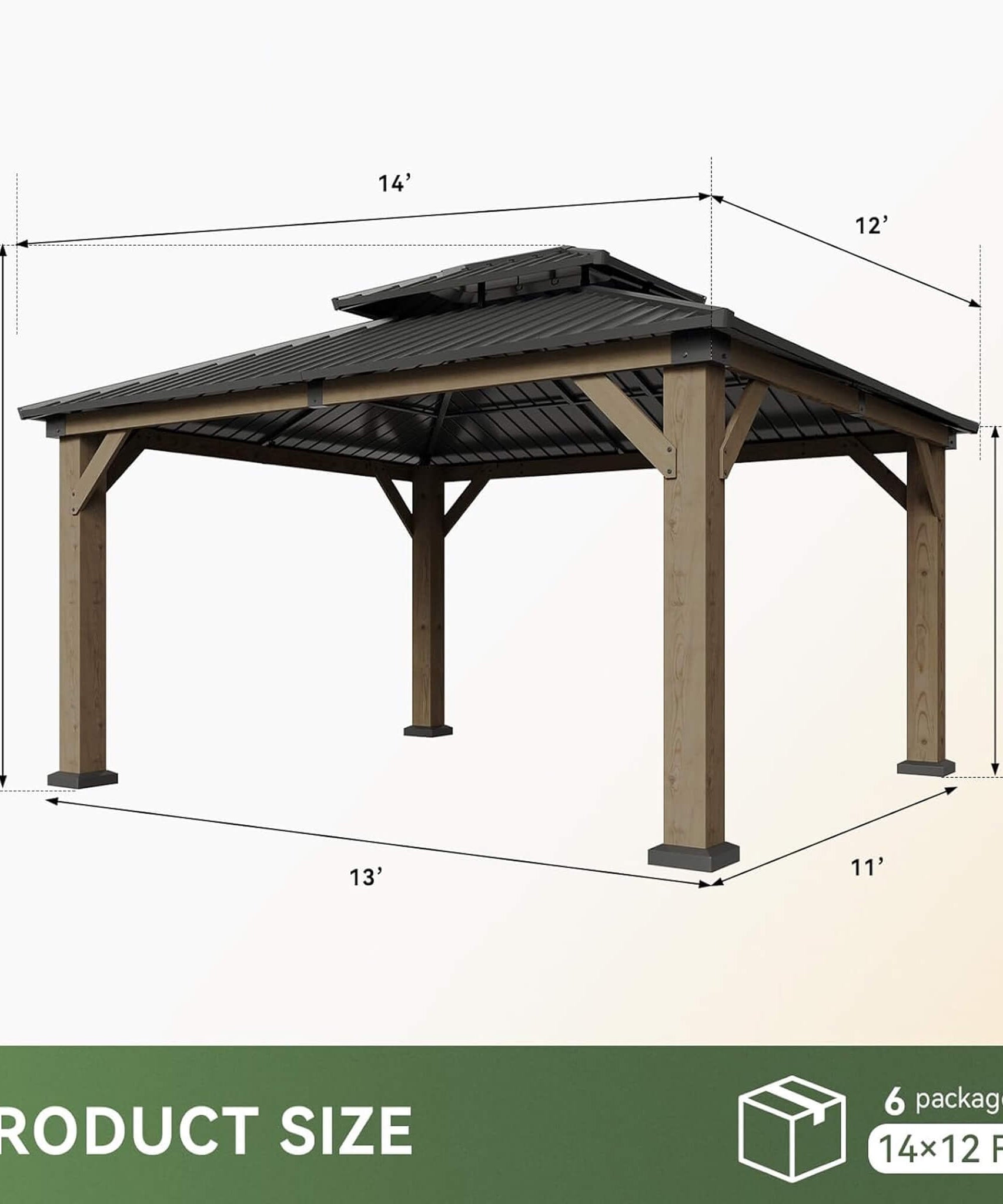 Alora Premium Outdoor Cedar Wood Galvanized Steel Hardtop Gazebo (SAK23907)