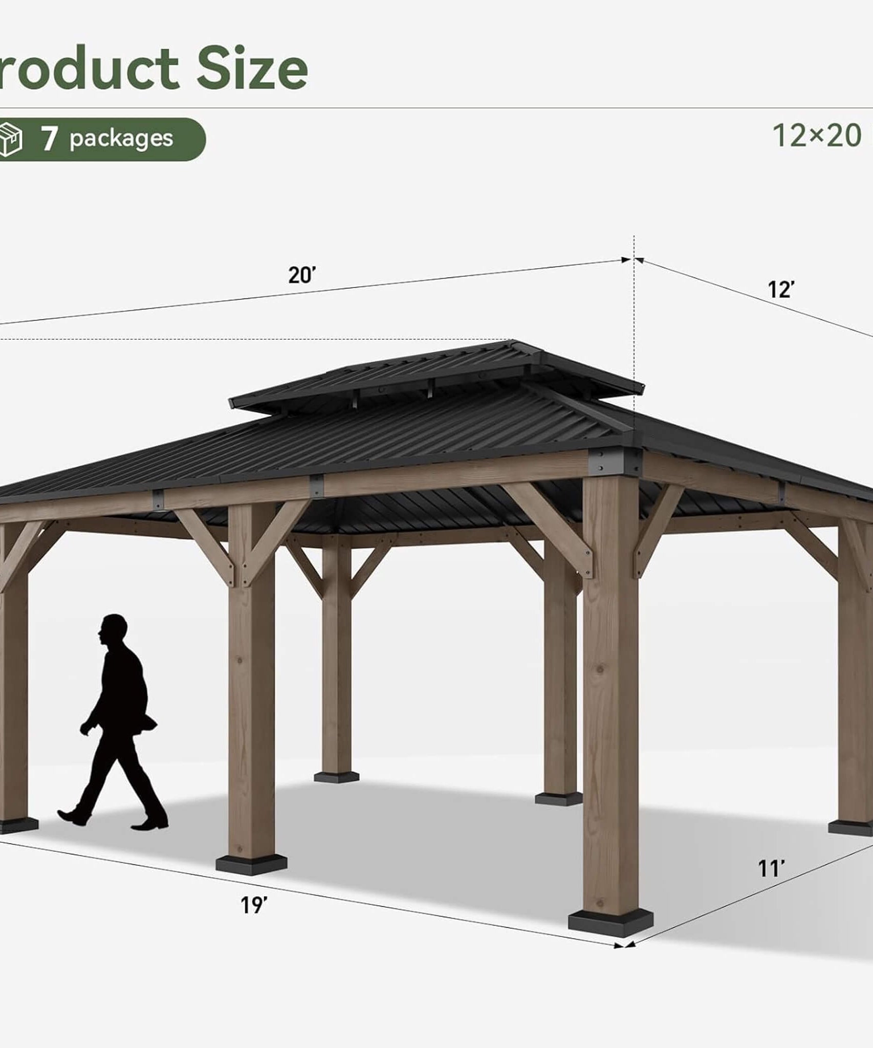 Alora Premium Outdoor Cedar Wood Galvanized Steel Hardtop Gazebo (SAK23907)