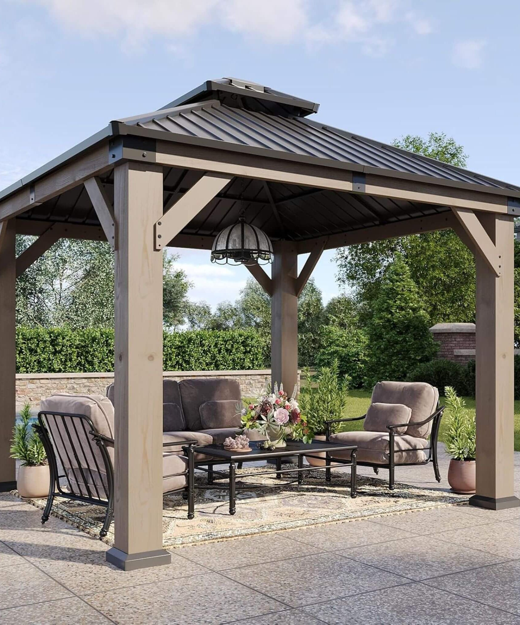 Alora Premium Outdoor Cedar Wood Galvanized Steel Hardtop Gazebo (SAK23907)