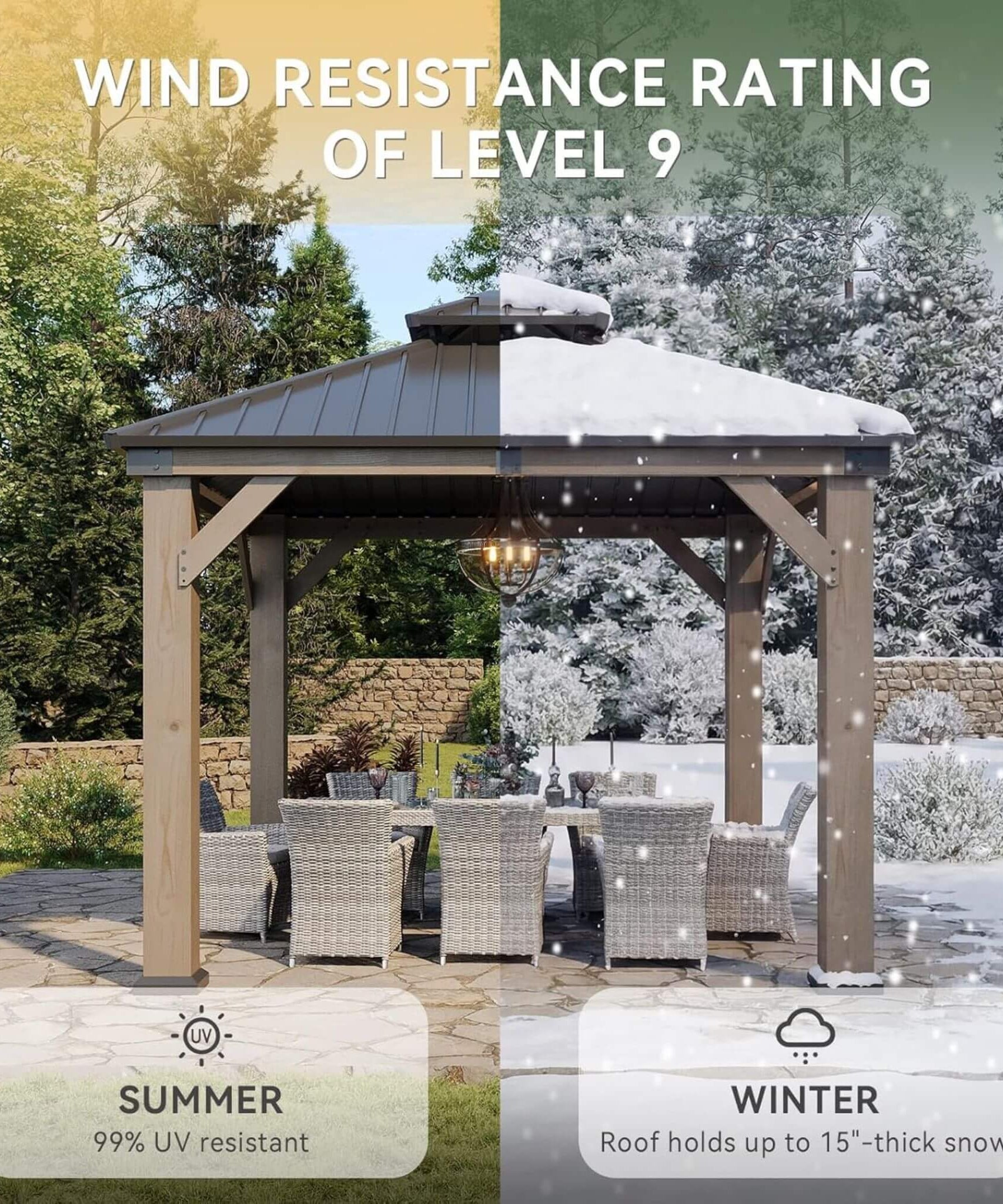 Alora Premium Outdoor Cedar Wood Galvanized Steel Hardtop Gazebo (SAK23907)