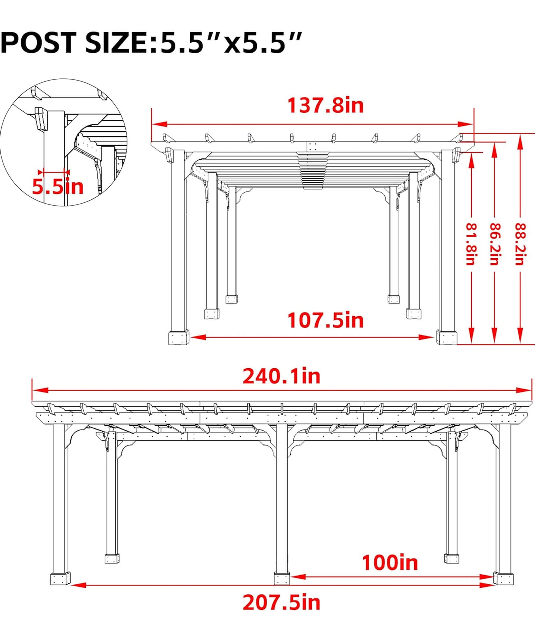 Alora Premium Outdoor Cedar Wood Pergola With Slatted Roof (SAK87024)