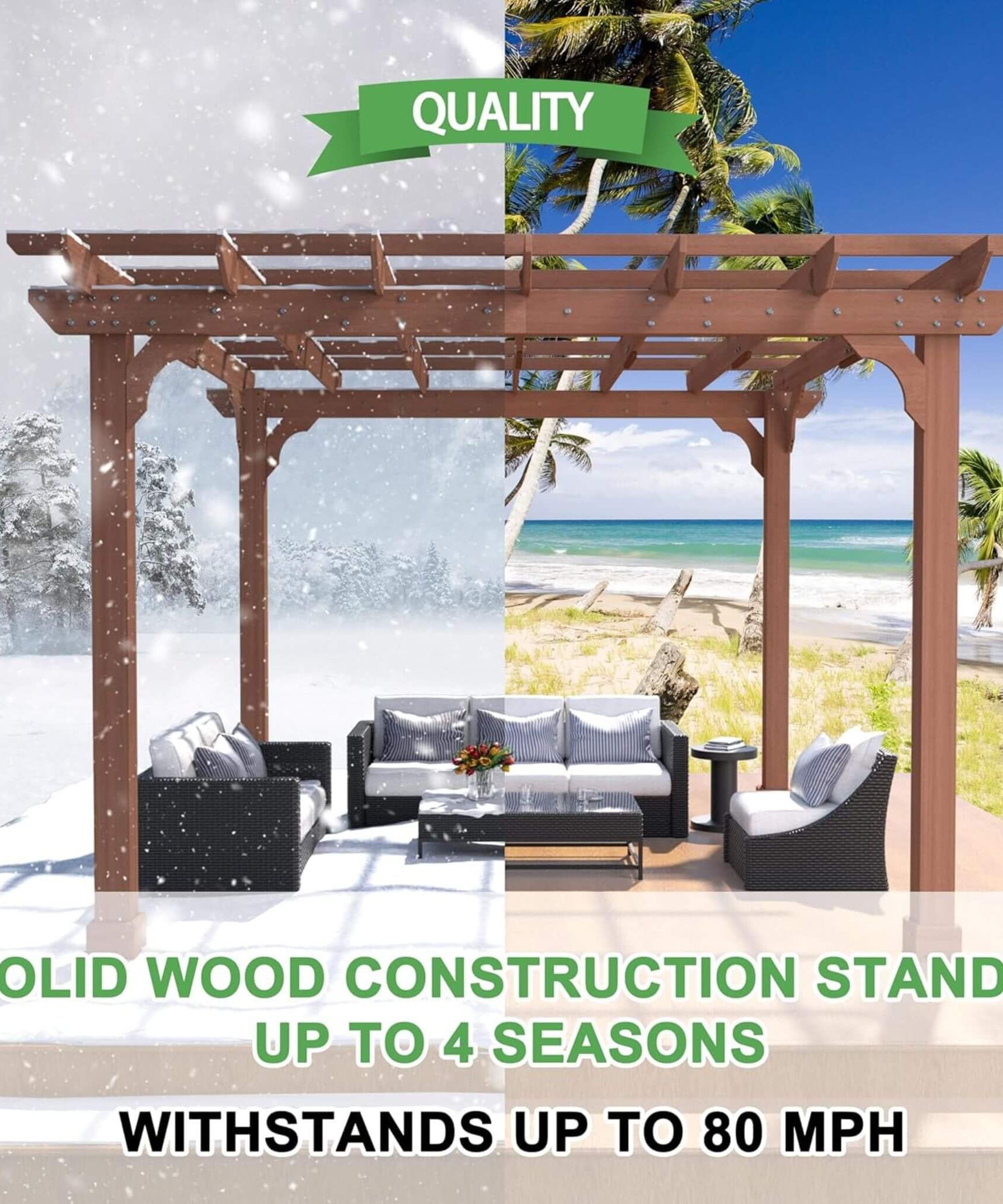Alora Premium Outdoor Cedar Wood Pergola With Slatted Roof (SAK87024)