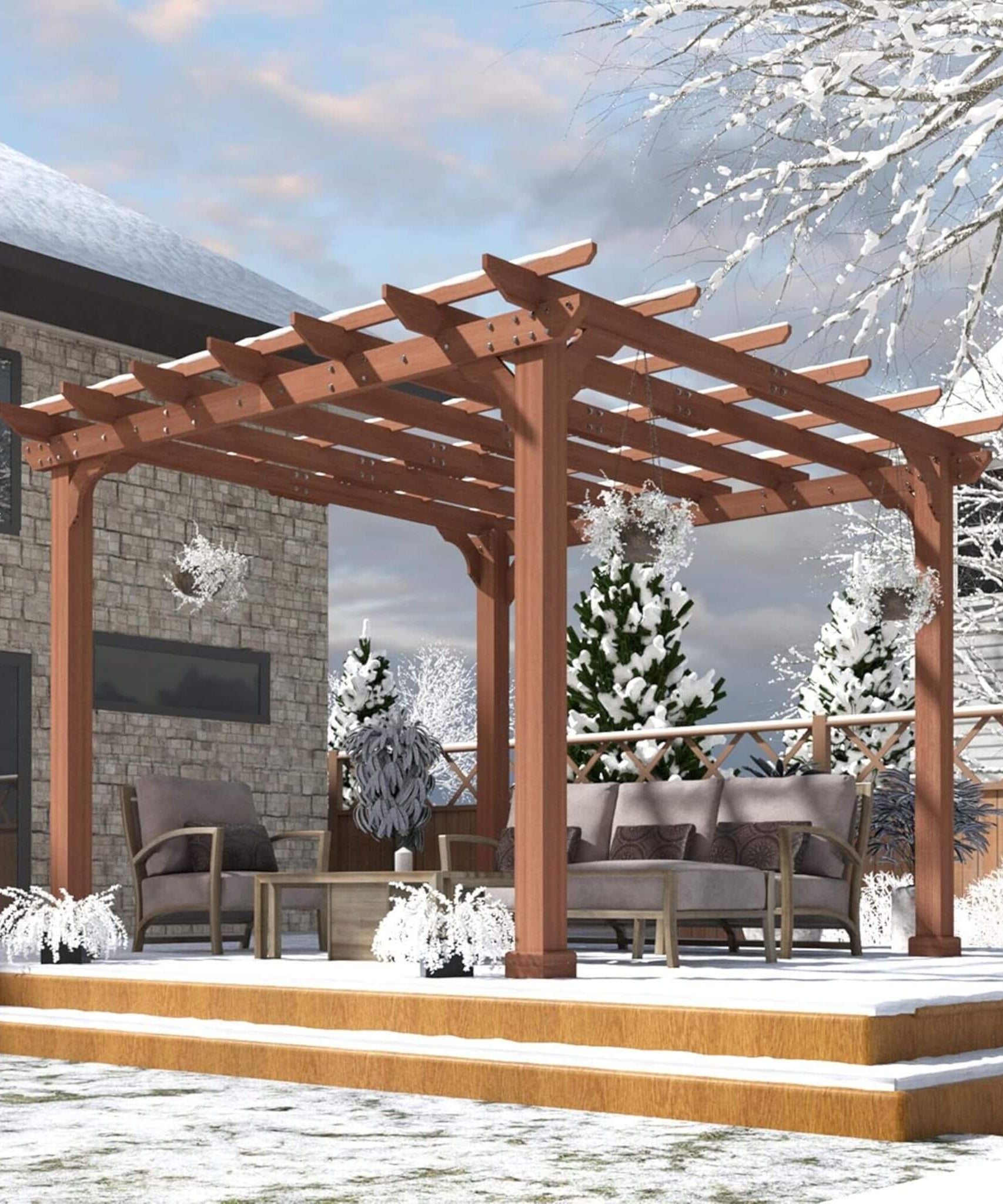 Alora Premium Outdoor Cedar Wood Pergola With Slatted Roof (SAK87024)