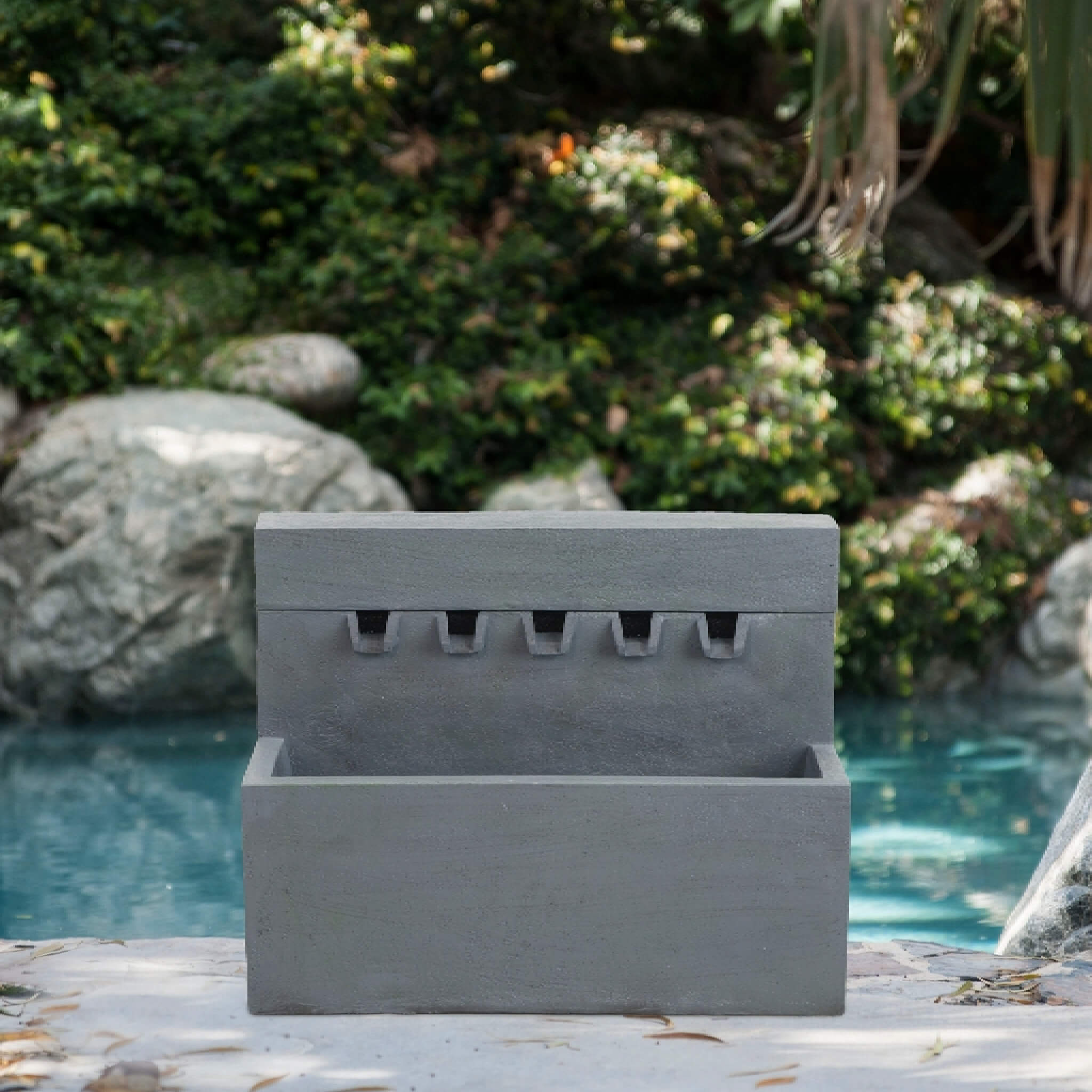 Alora Premium Outdoor Contemporary Modern Rectanglar Decorative Water Fountain, Gray (SAK09215)