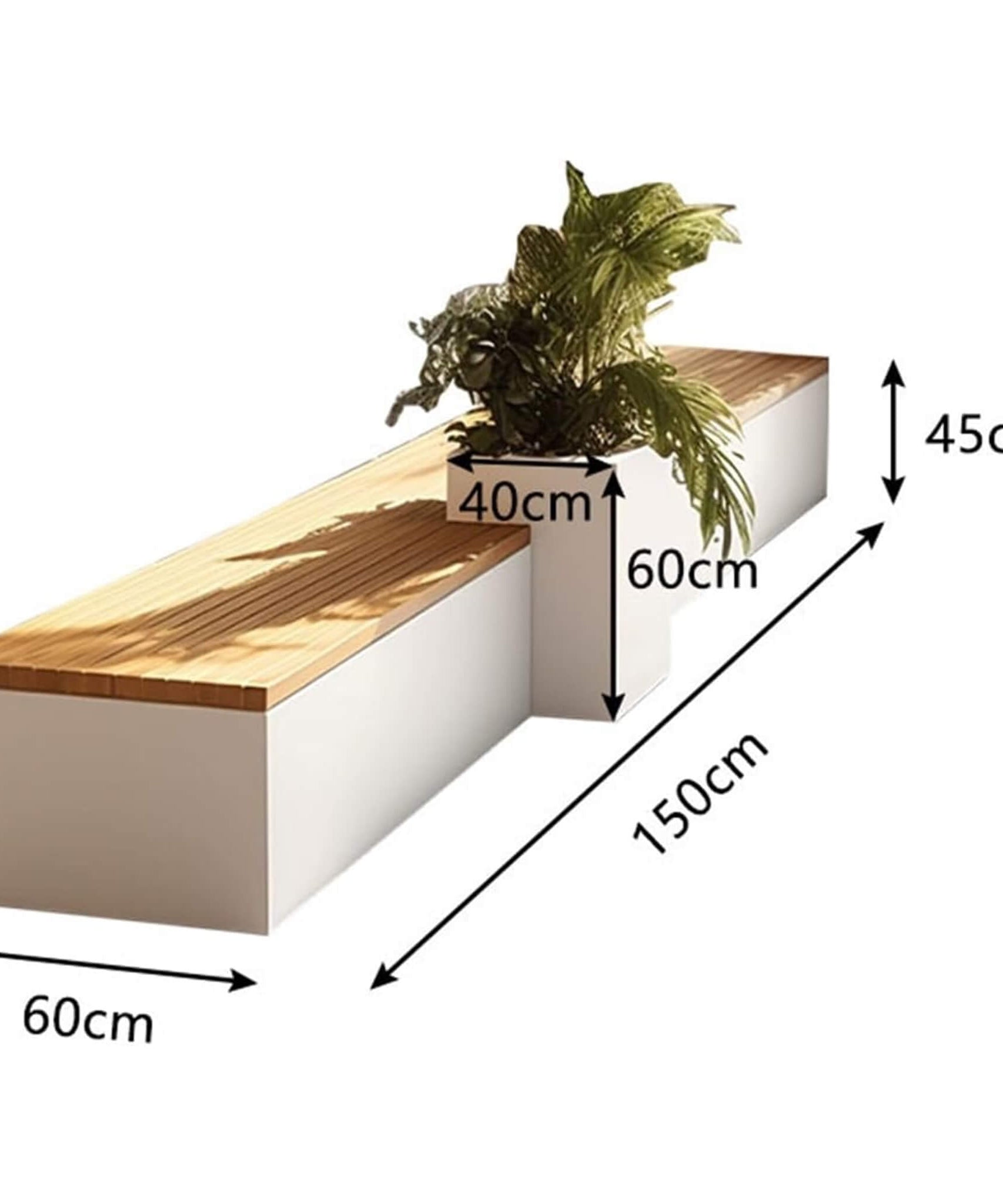 Premium Outdoor Industrial Metal Garden Bench With Wooden Seat And Planter [Made-To-Order] (SAK83951)