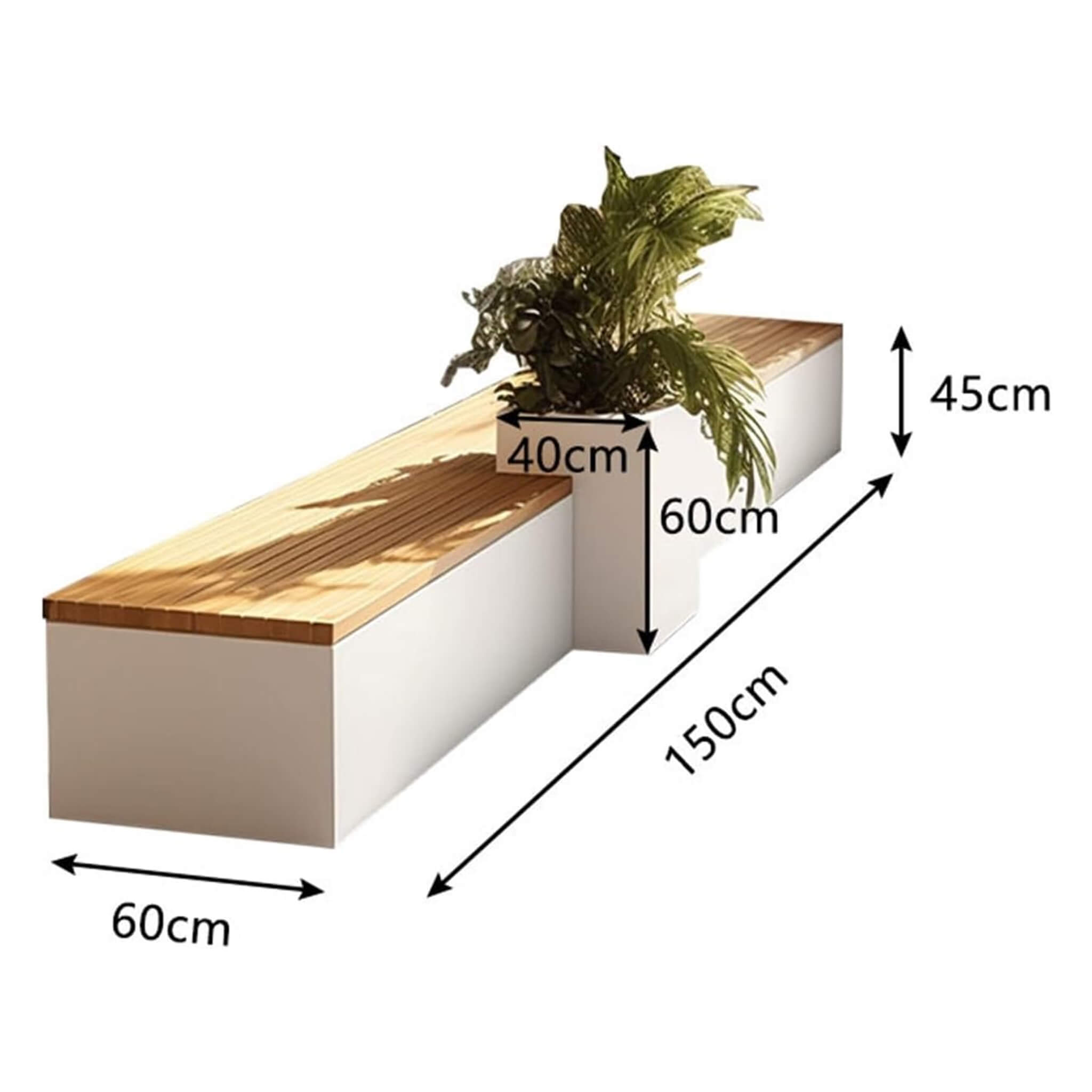 Premium Outdoor Industrial Metal Garden Bench With Wooden Seat And Planter [Made-To-Order] (SAK83951)