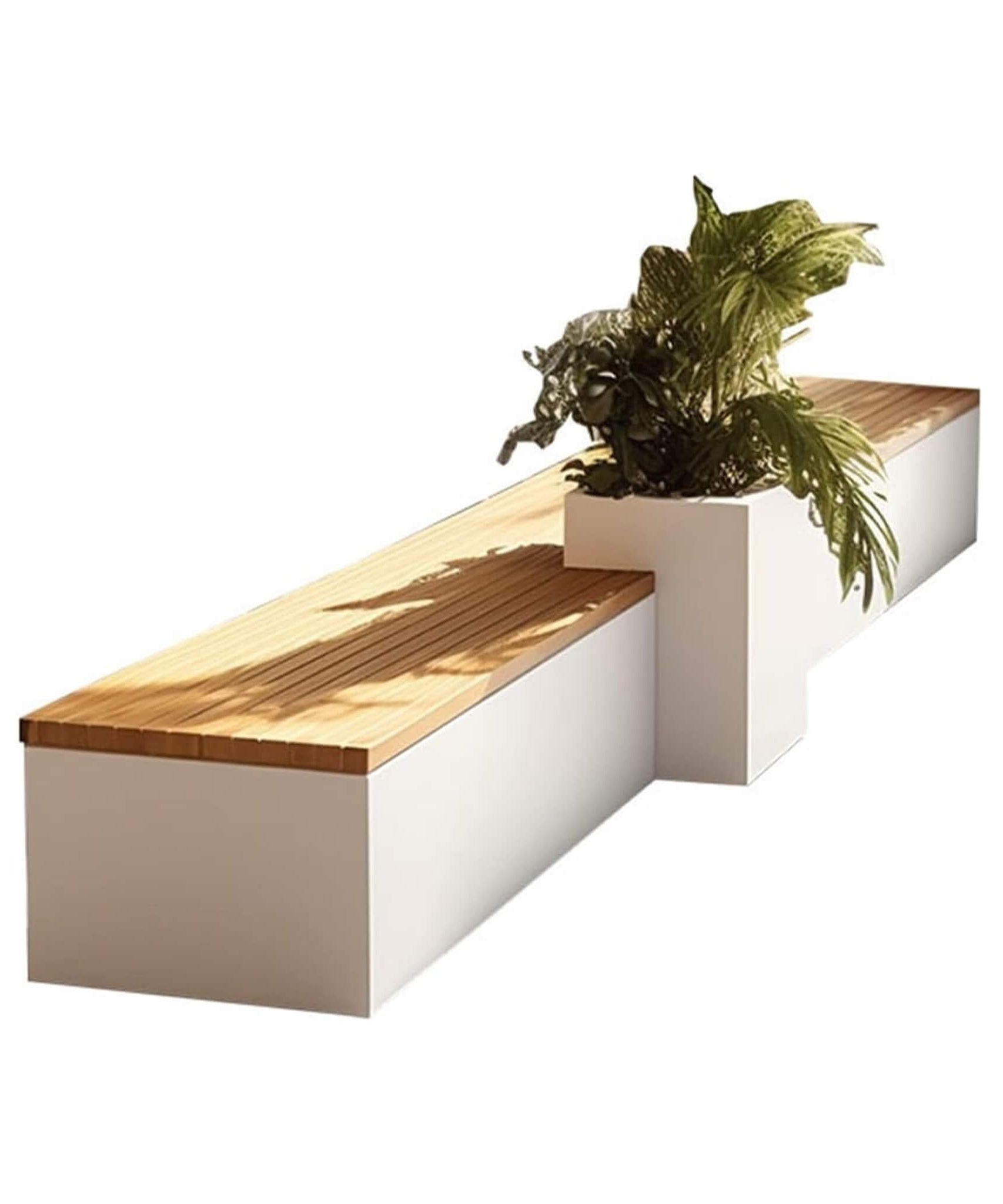 Premium Outdoor Industrial Metal Garden Bench With Wooden Seat And Planter [Made-To-Order] (SAK83951)