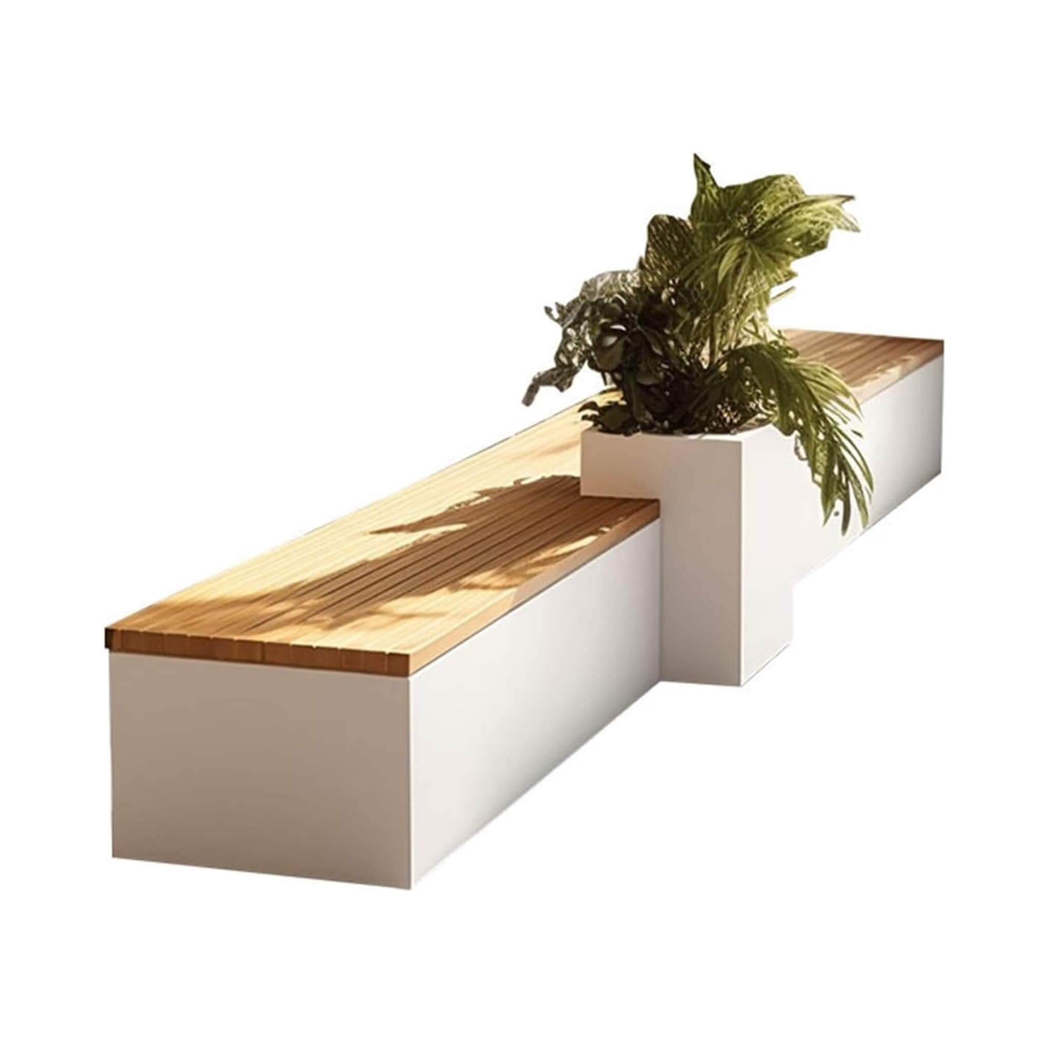 Premium Outdoor Industrial Metal Garden Bench With Wooden Seat And Planter [Made-To-Order] (SAK83951)