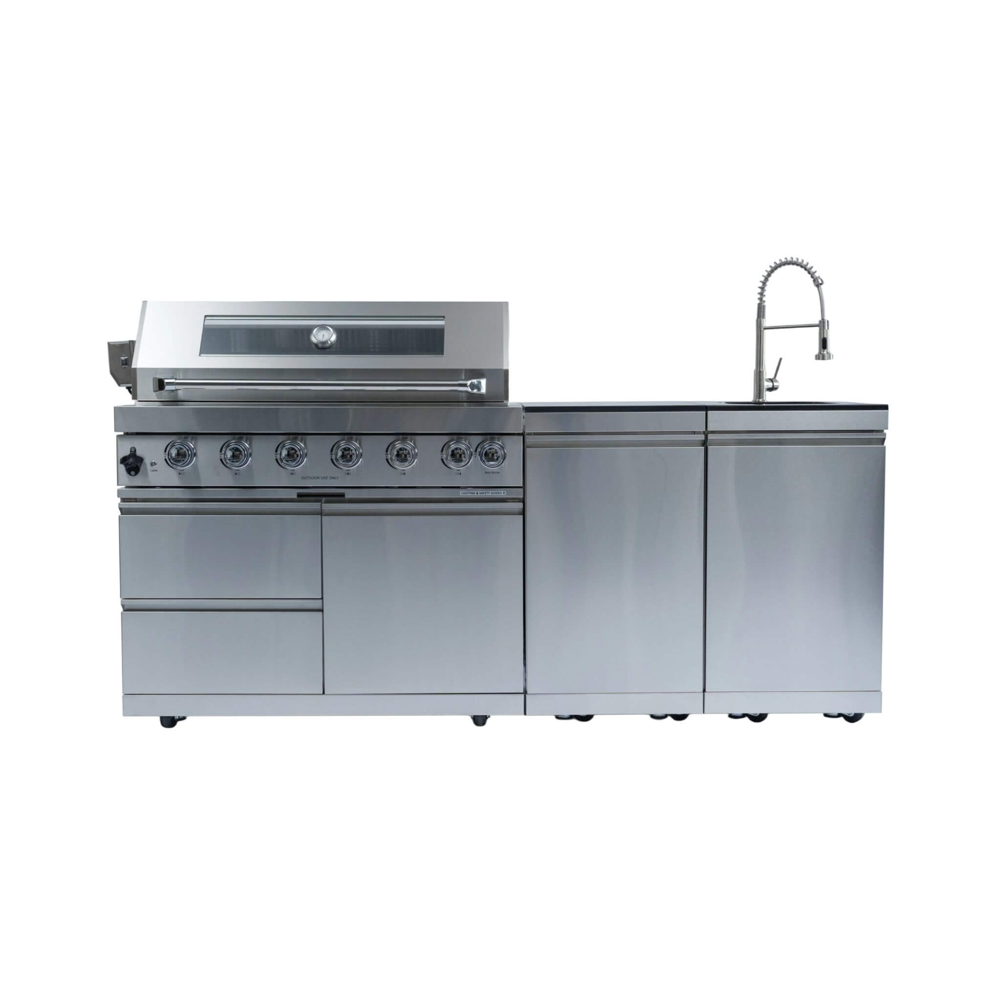 Castelle Flame Tuscany Outdoor BBQ Liquid Propane Kitchen Grill Island With 43-Inch 6-Burner 85K BTU Propane Gas Grill, Rotisserie Kit, And Storage Cabinets (SAK95623)