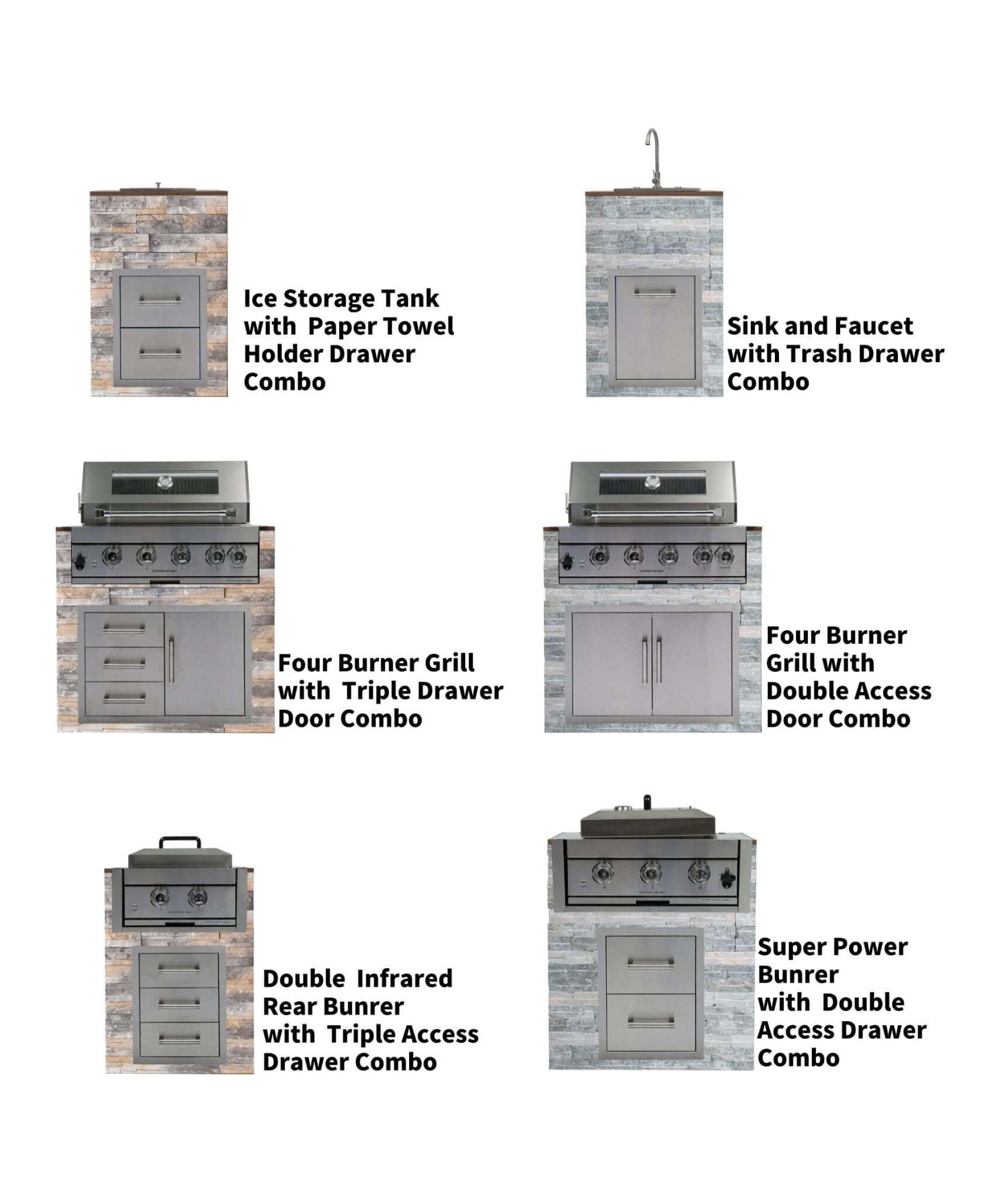 Premium Outdoor Kitchen With 32-Inch 60K BTU Built-In Stainless Steel LPG Gas Grill, Door And Drawer Combo And Stainless Steel Ice Box (SAK98661)