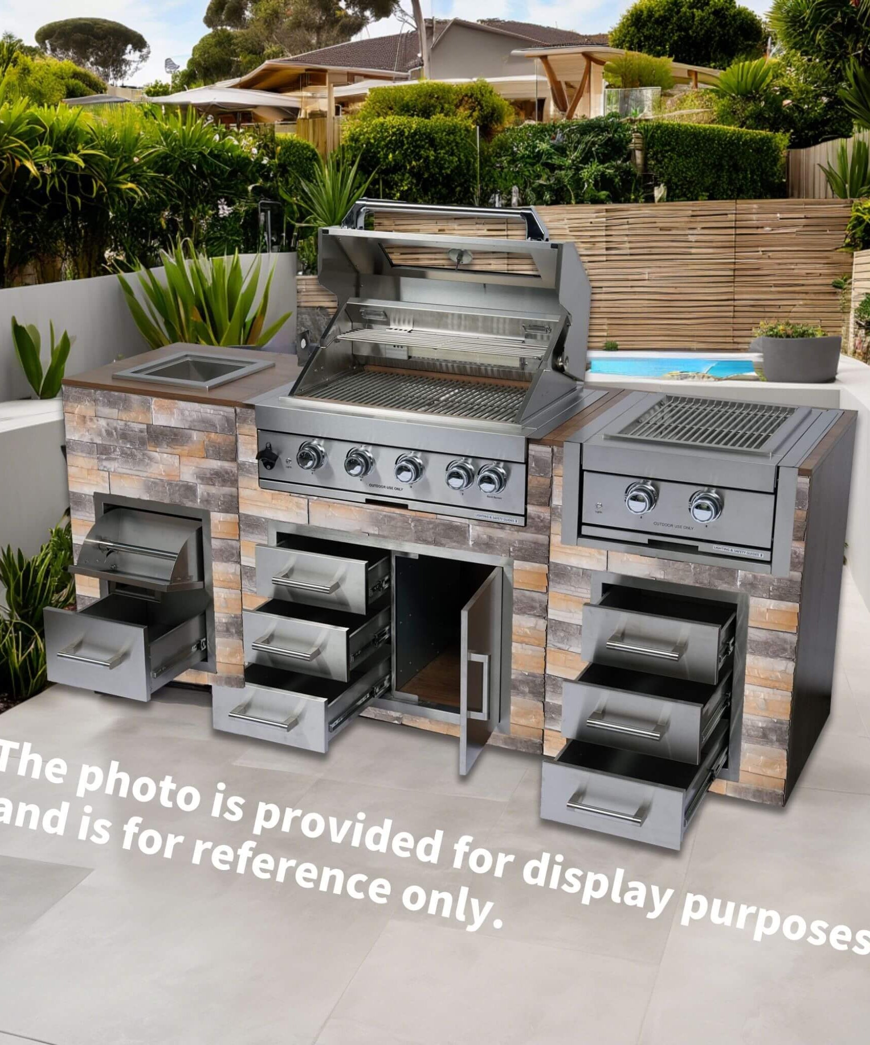 Premium Outdoor Kitchen With 32-Inch 60K BTU Built-In Stainless Steel LPG Gas Grill, Door And Drawer Combo And Stainless Steel Ice Box (SAK98661)