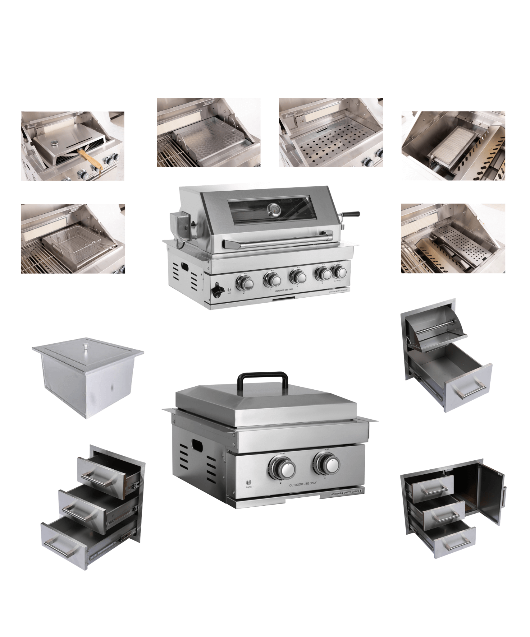 Premium Outdoor Kitchen With 32-Inch 60K BTU Built-In Stainless Steel LPG Gas Grill, Door And Drawer Combo And Stainless Steel Ice Box (SAK98661)