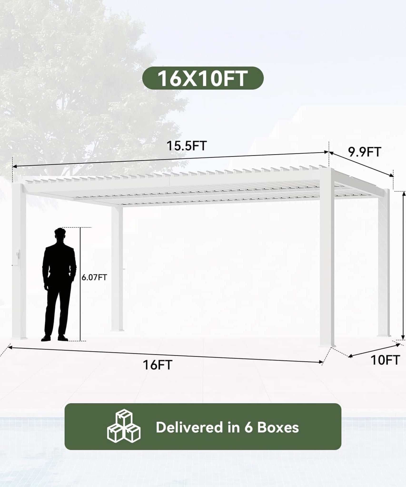 Alora Premium White Outdoor Metal Louvered Pergola With Drainage System (SAK87265)