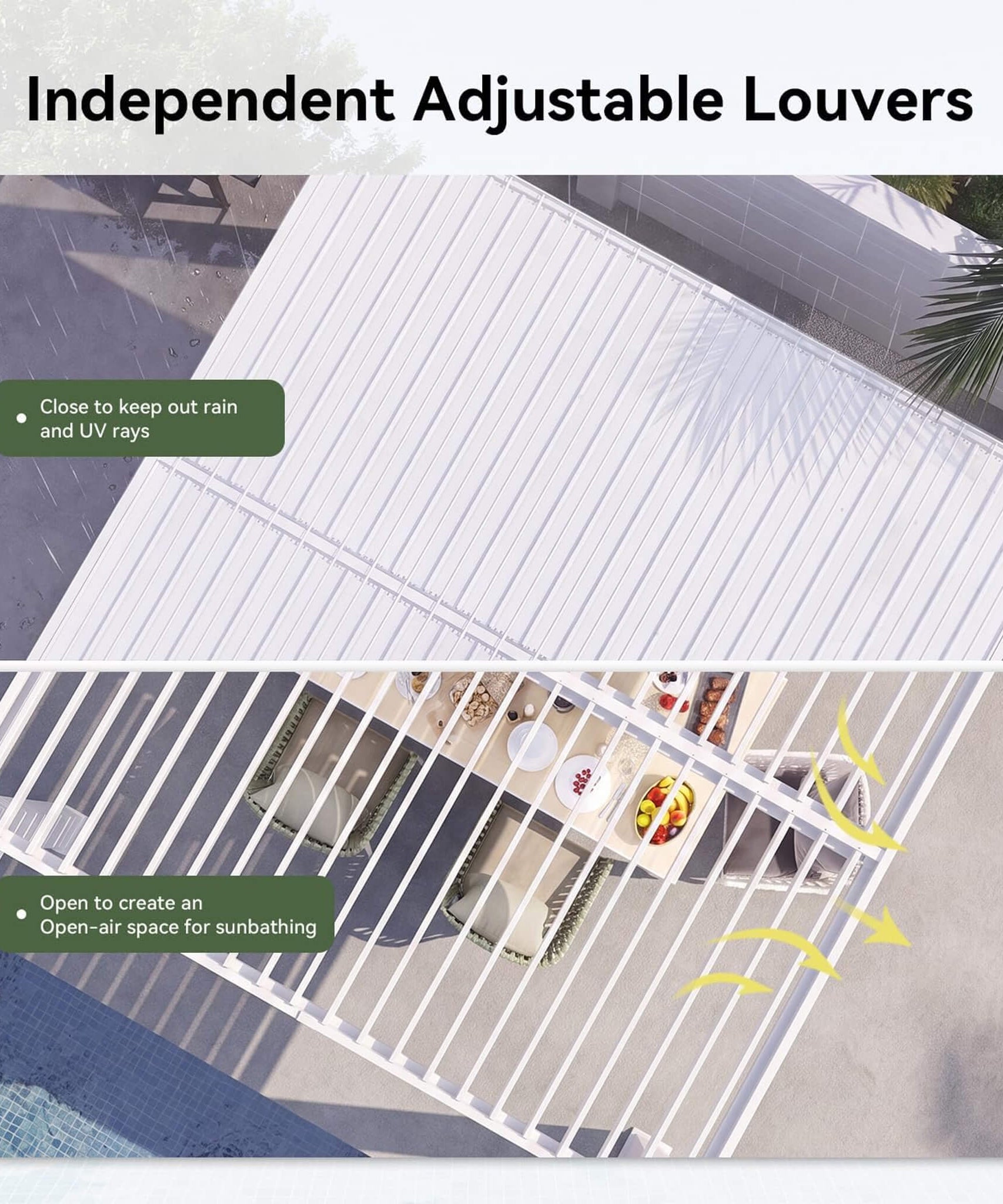 Alora Premium White Outdoor Metal Louvered Pergola With Drainage System (SAK87265)