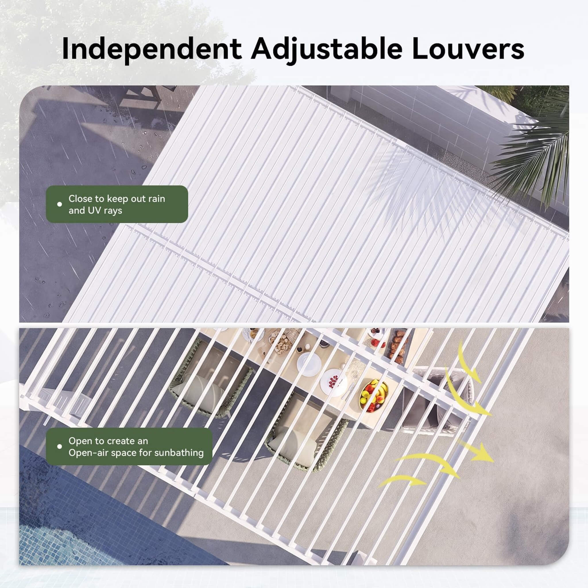 Alora Premium White Outdoor Metal Louvered Pergola With Drainage System (SAK87265)