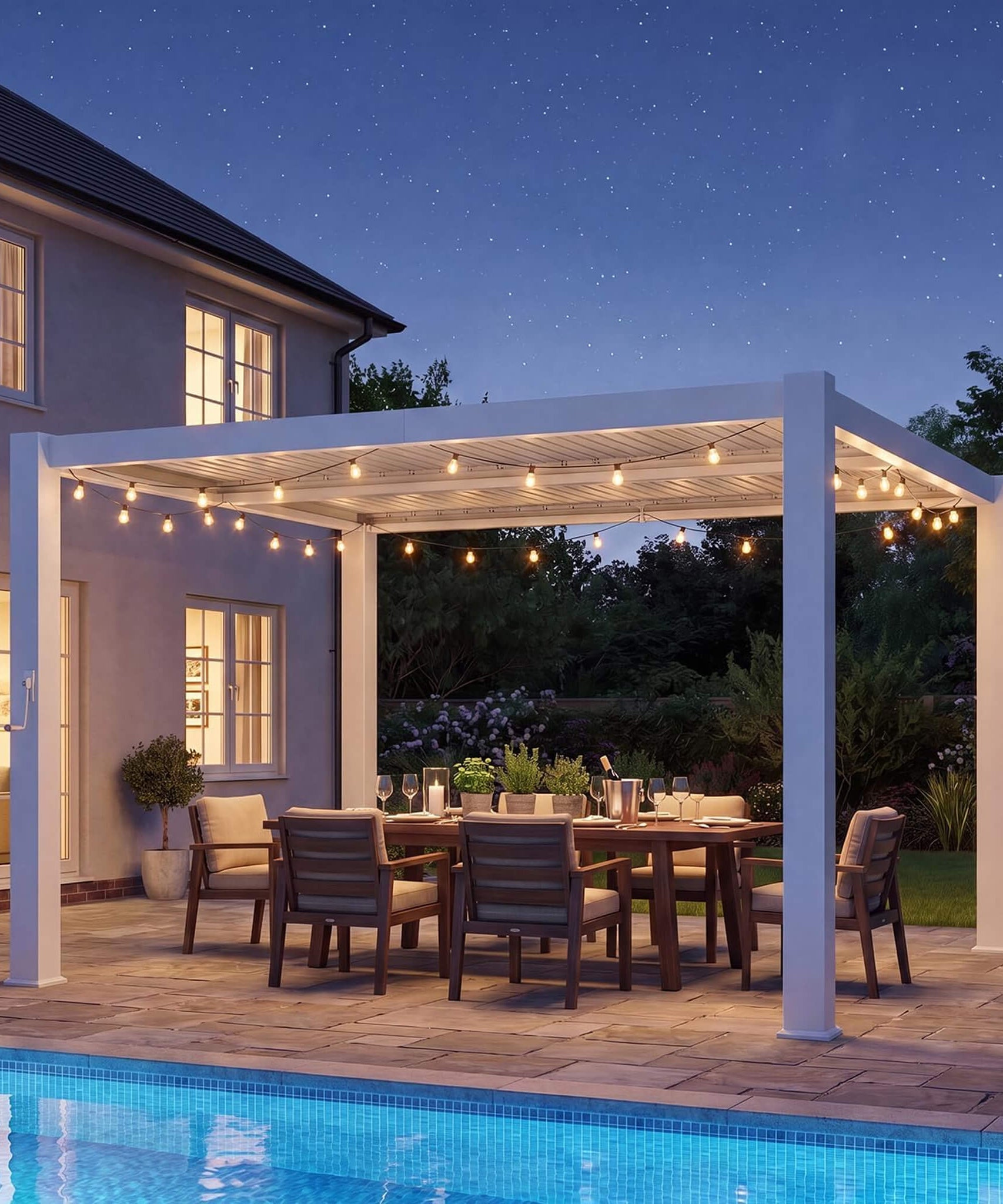 Alora Premium White Outdoor Metal Louvered Pergola With Drainage System (SAK87265)