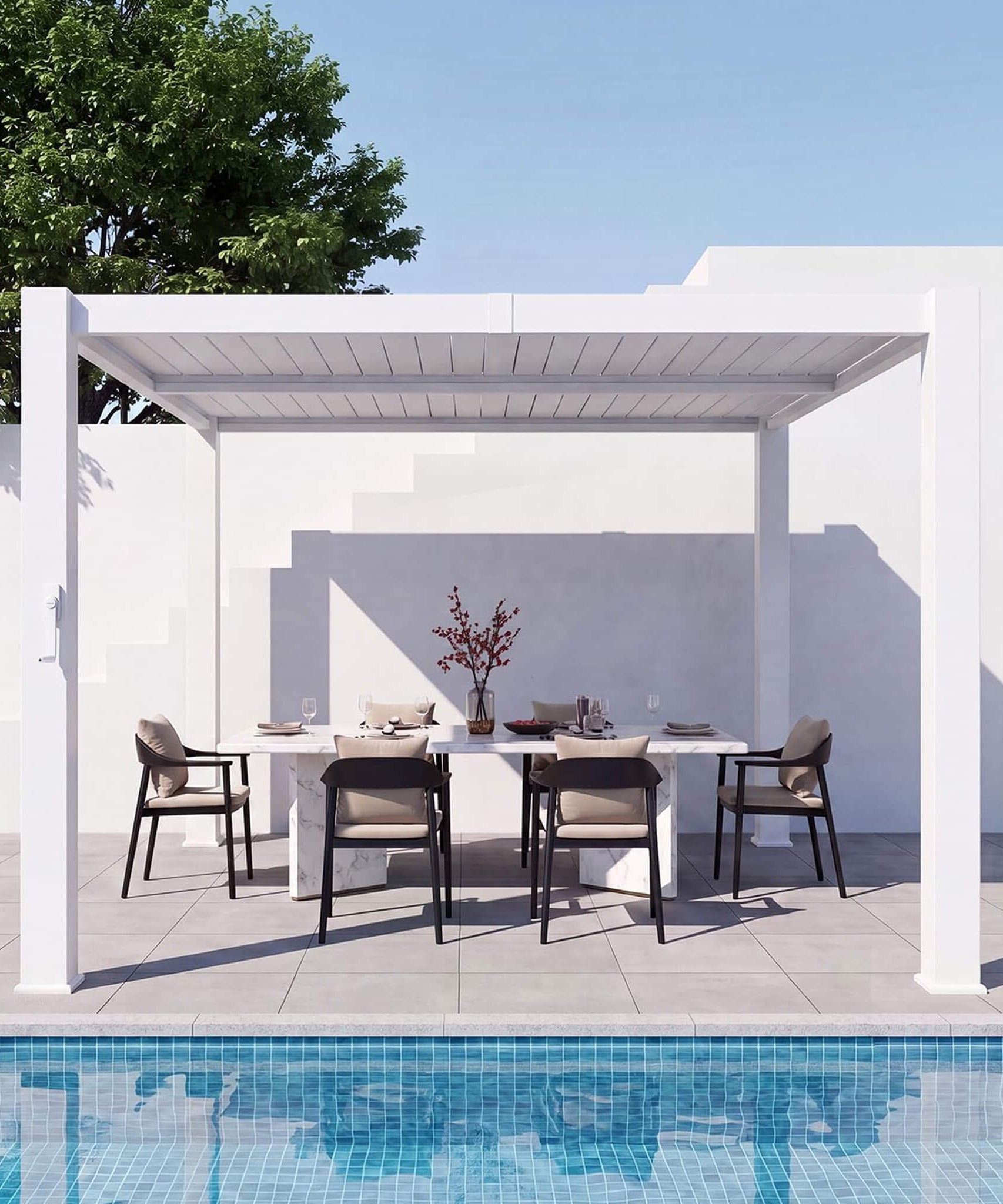 Alora Premium White Outdoor Metal Louvered Pergola With Drainage System (SAK87265)