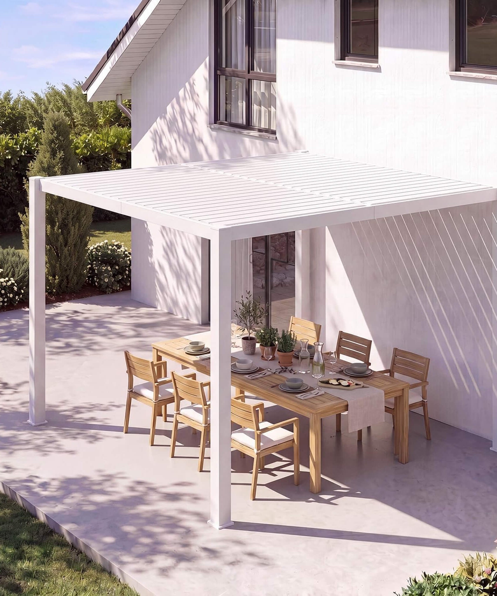 Alora Premium White Outdoor Metal Louvered Pergola With Drainage System (SAK87265)