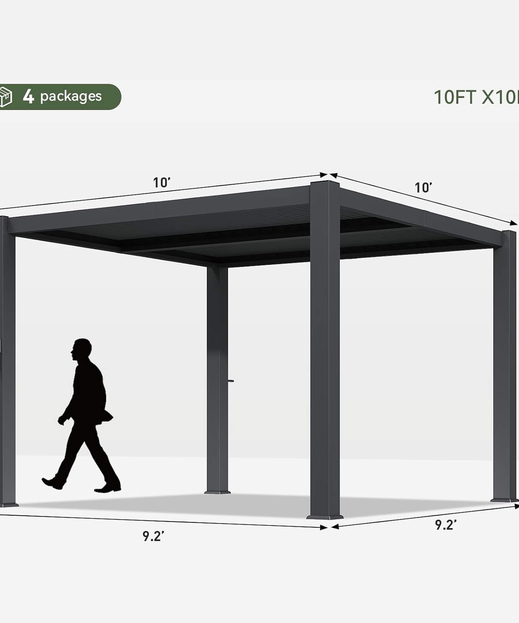 Alora Premium Gray Outdoor Metal Pergola With Louvered Roof And Drainage System (SAK76143)
