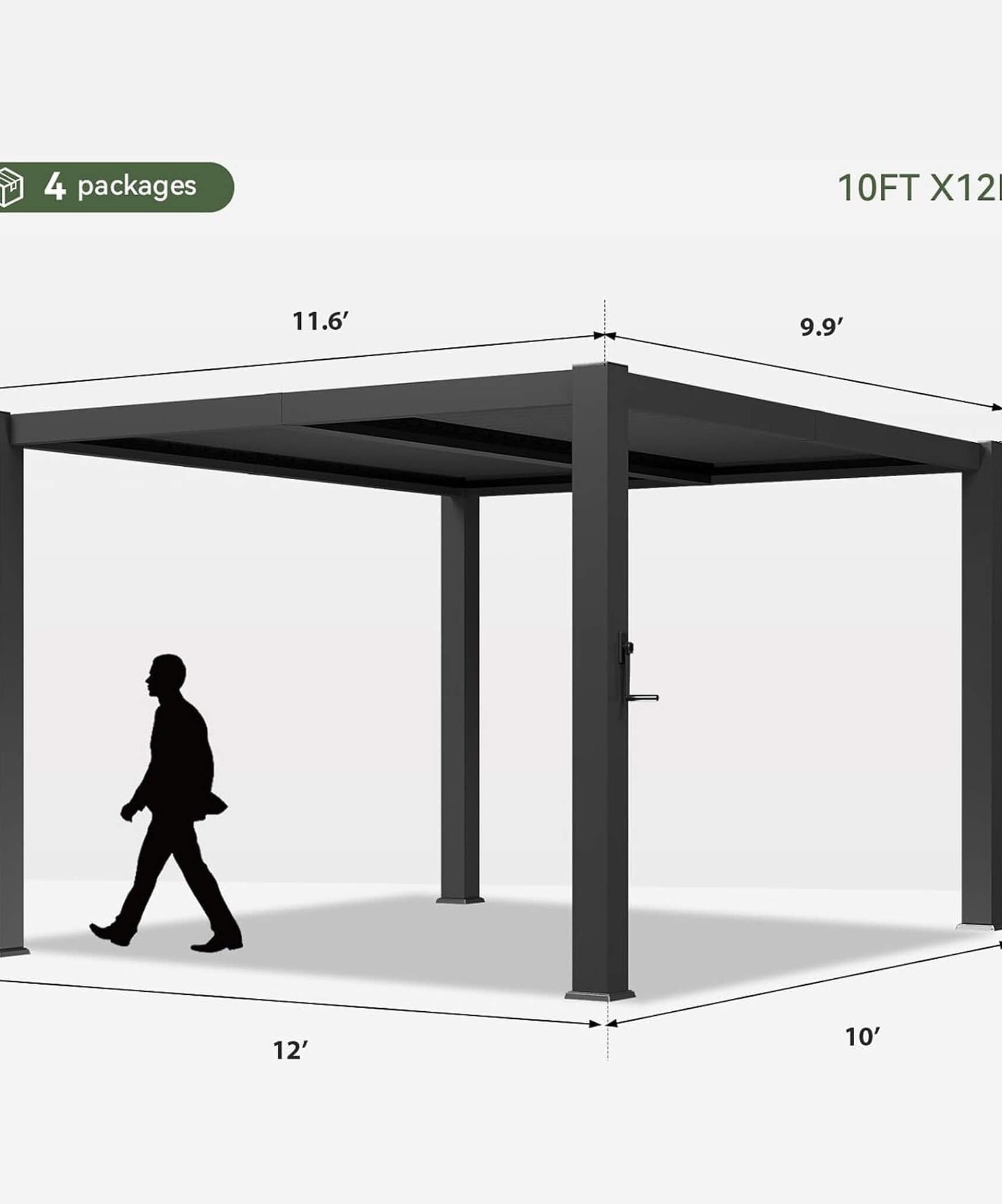 Alora Premium Gray Outdoor Metal Pergola With Louvered Roof And Drainage System (SAK76143)