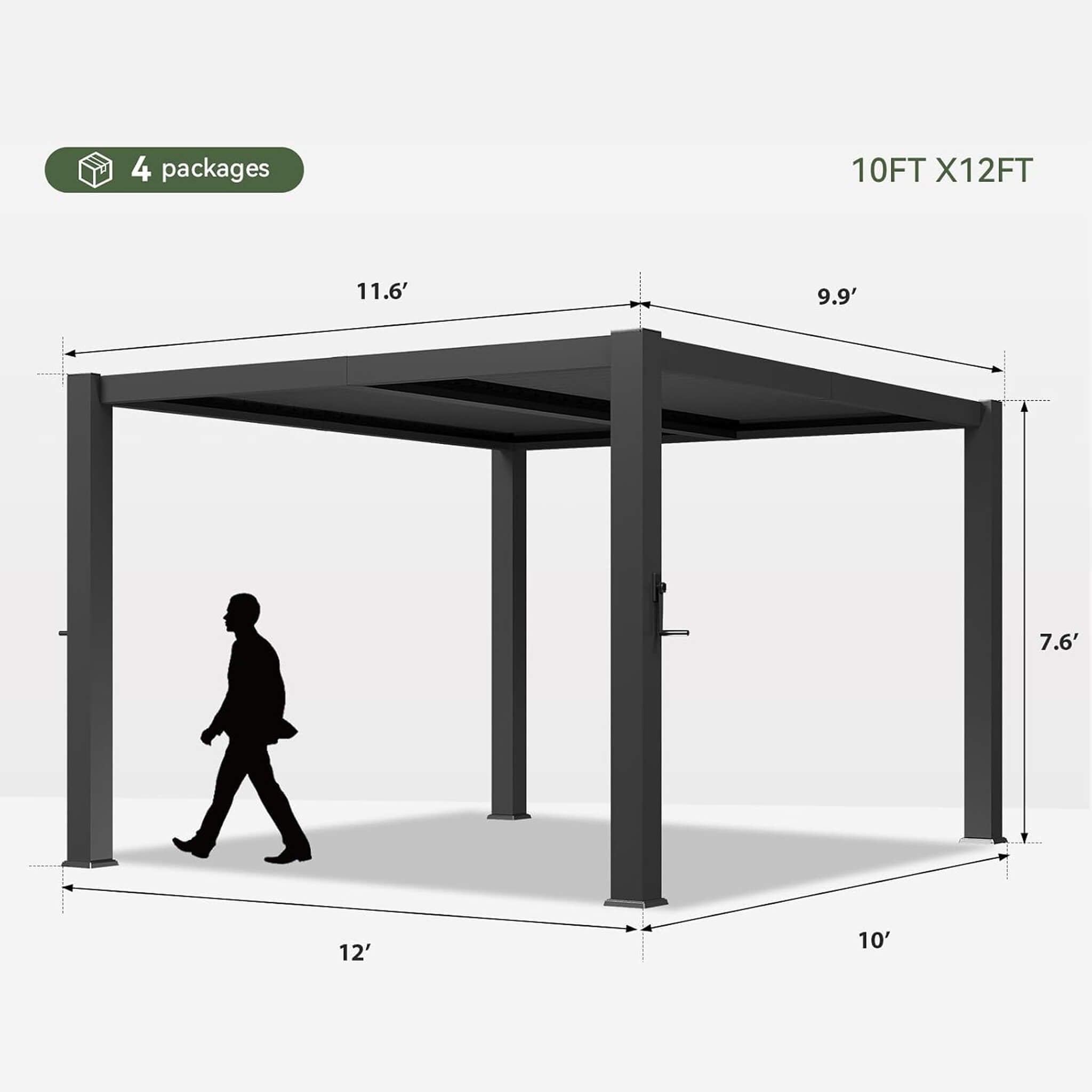 Alora Premium Gray Outdoor Metal Pergola With Louvered Roof And Drainage System (SAK76143)