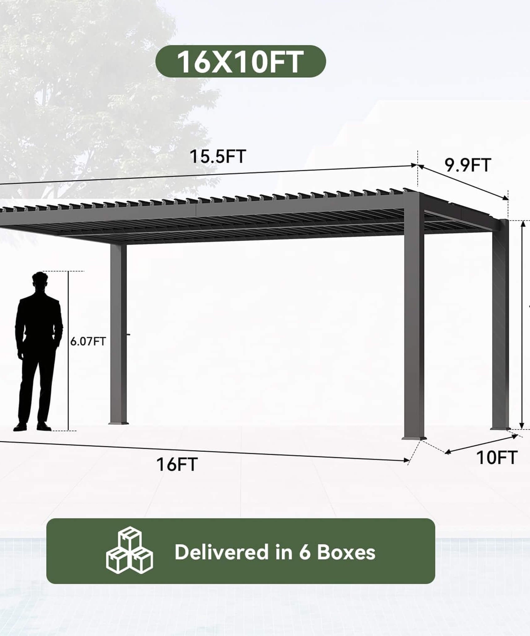 Alora Premium Gray Outdoor Metal Pergola With Louvered Roof And Drainage System (SAK76143)