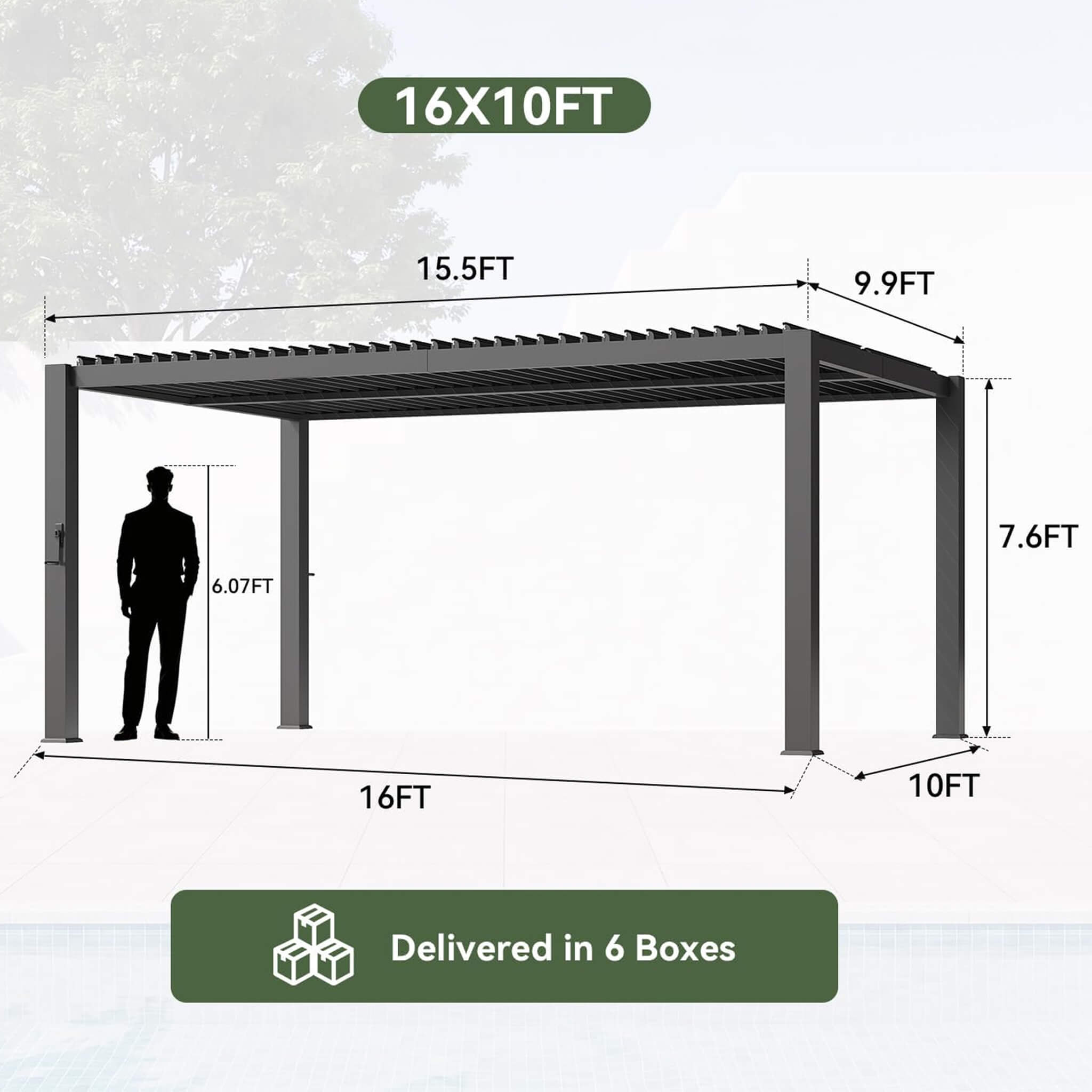Alora Premium Gray Outdoor Metal Pergola With Louvered Roof And Drainage System (SAK76143)