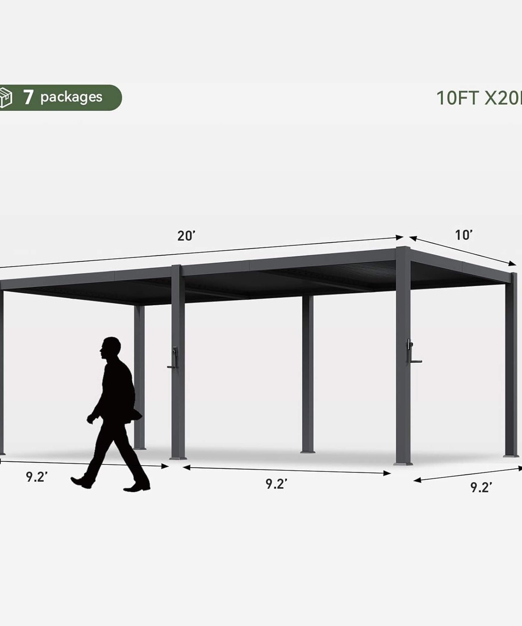 Alora Premium Gray Outdoor Metal Pergola With Louvered Roof And Drainage System (SAK76143)