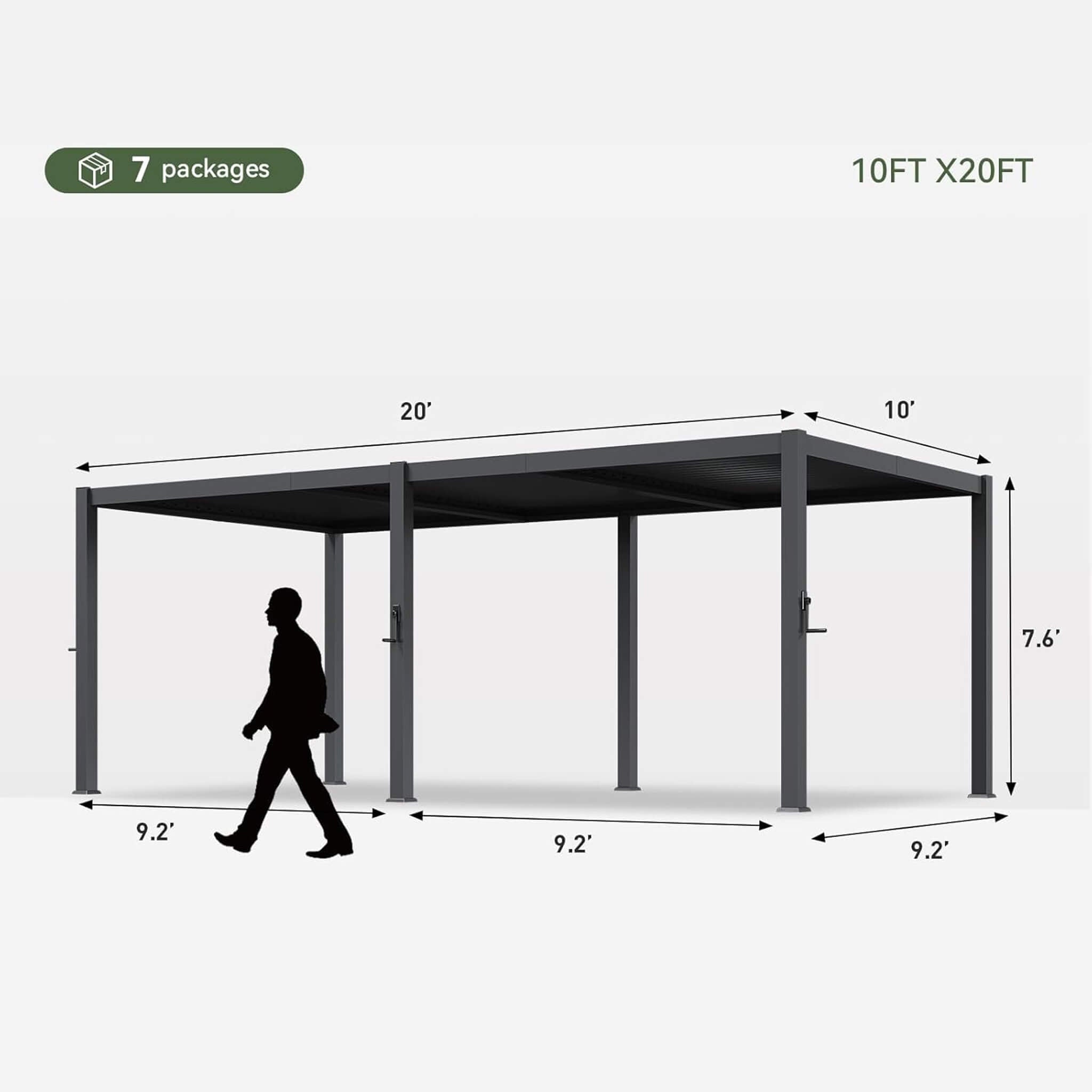 Alora Premium Gray Outdoor Metal Pergola With Louvered Roof And Drainage System (SAK76143)