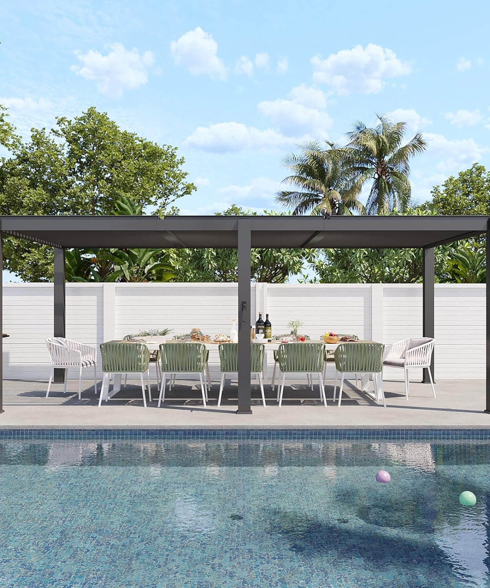 Alora Premium Gray Outdoor Metal Pergola With Louvered Roof And Drainage System (SAK76143)