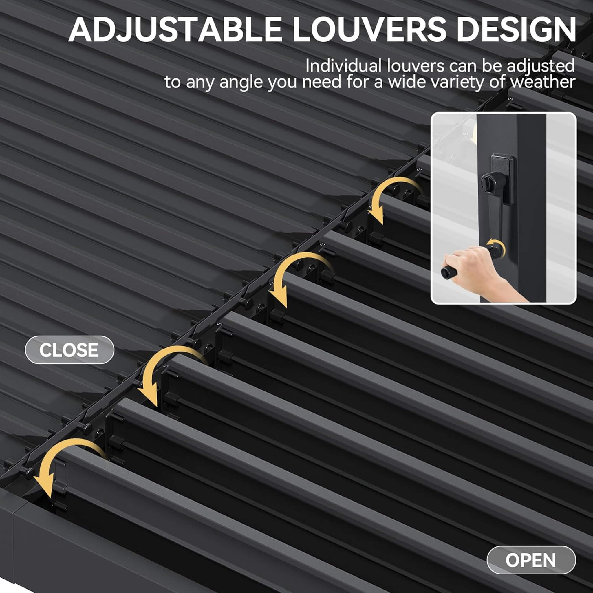 Alora Premium Gray Outdoor Metal Pergola With Louvered Roof And Drainage System (SAK76143)
