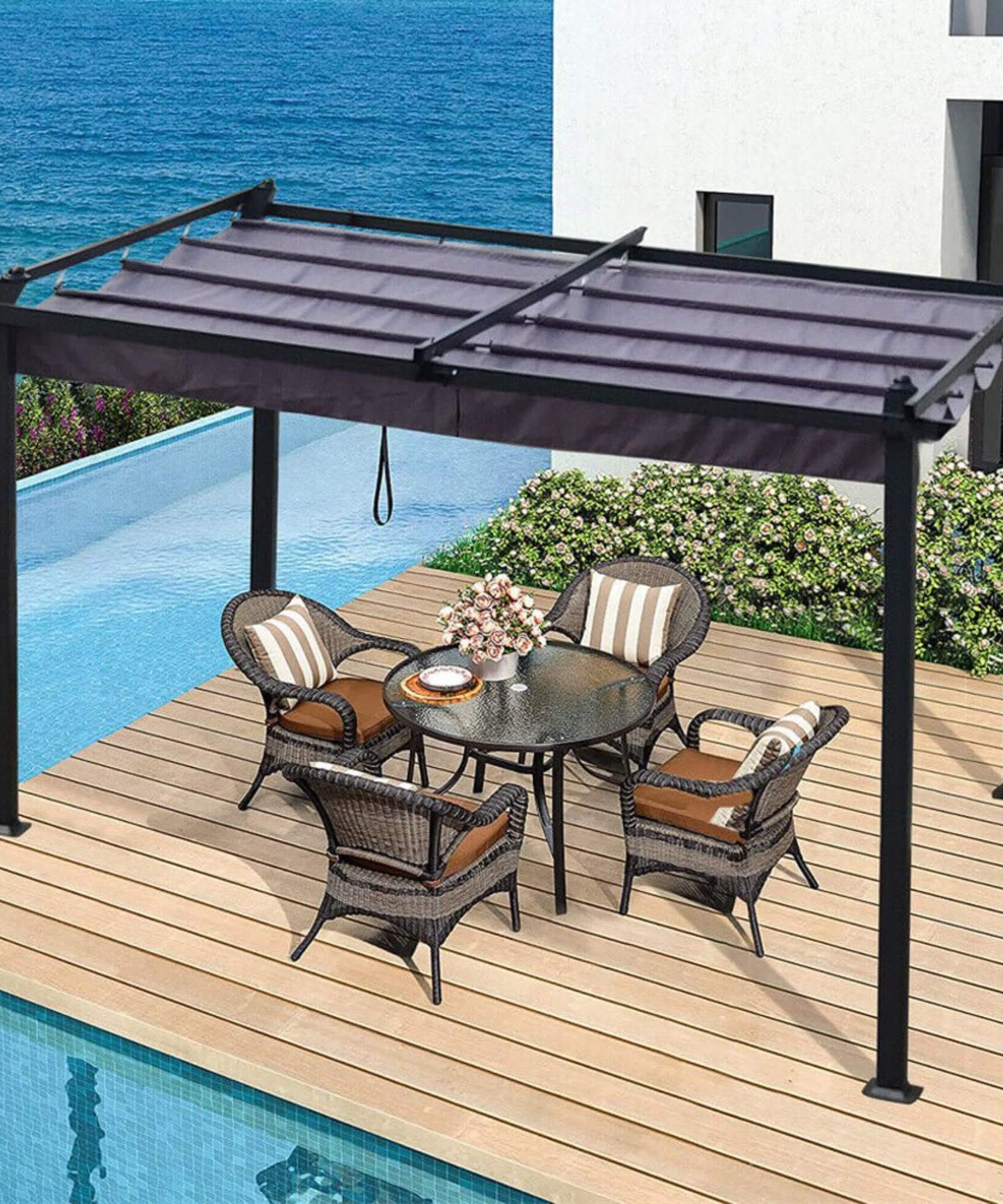 [10X13FT] Alora Premium Outdoor Patio Retractable Pergola With Canopy (SAK01864)