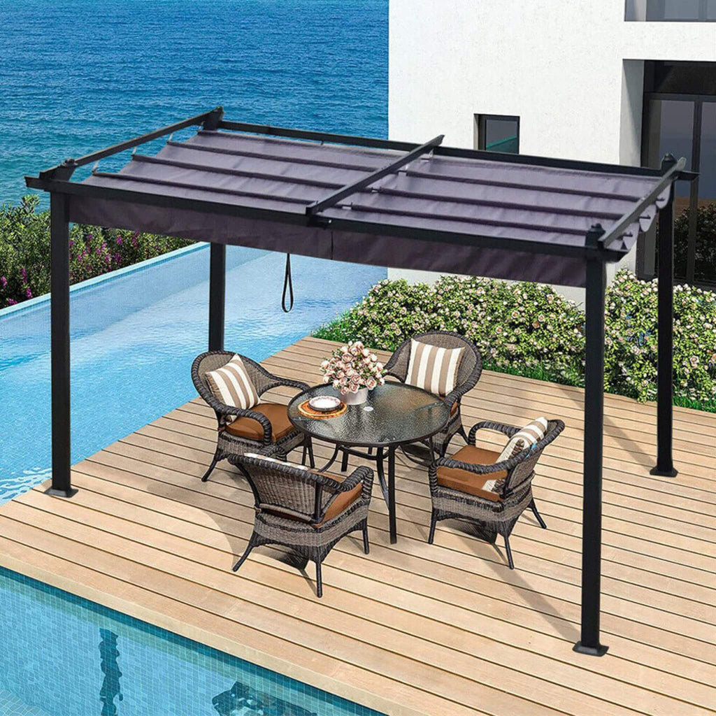 [10X13FT] Alora Premium Outdoor Patio Retractable Pergola With Canopy (SAK01864)