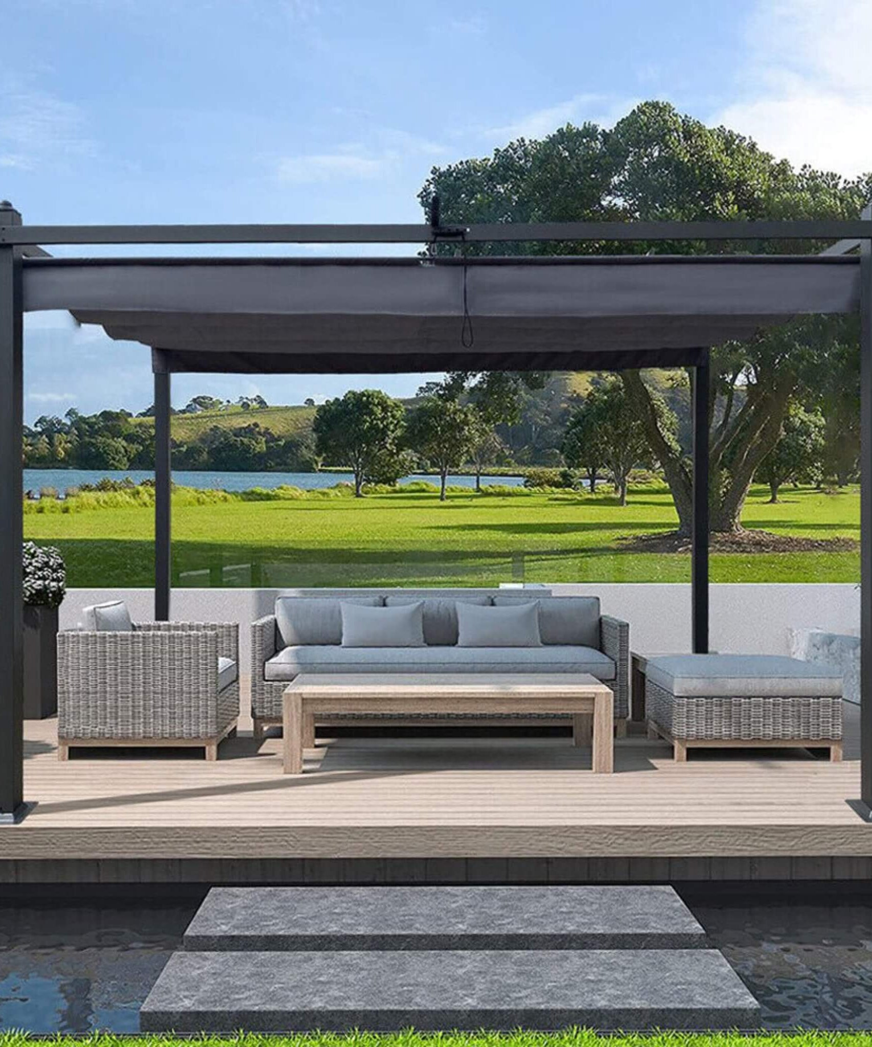 [10X13FT] Alora Premium Outdoor Patio Retractable Pergola With Canopy (SAK01864)